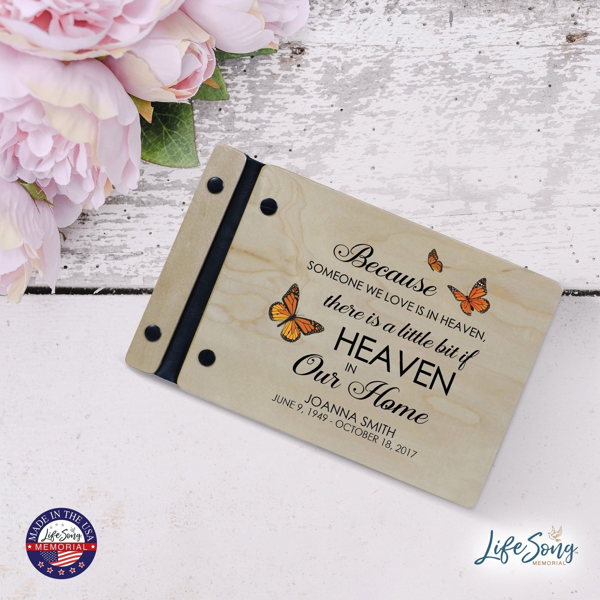 Personalized Small Wooden Memorial Guestbook 9.375x6 - Because Someone We Love (Ivory) - LifeSong Milestones