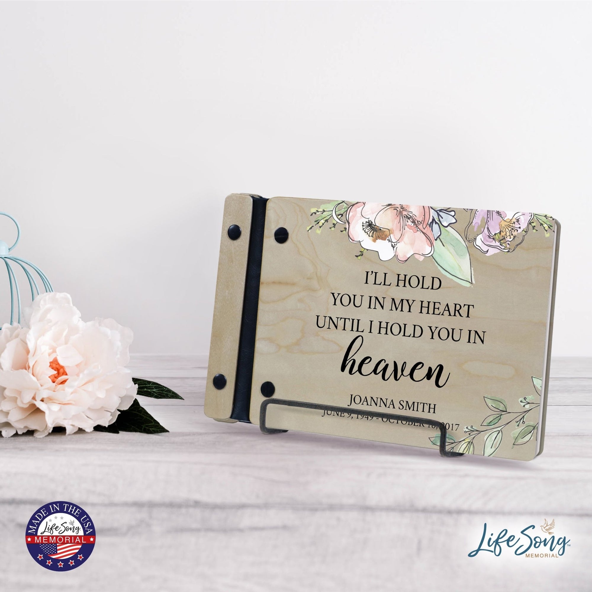 Personalized Small Wooden Memorial Guestbook 9.375x6 - I’ll Hold You In My - LifeSong Milestones