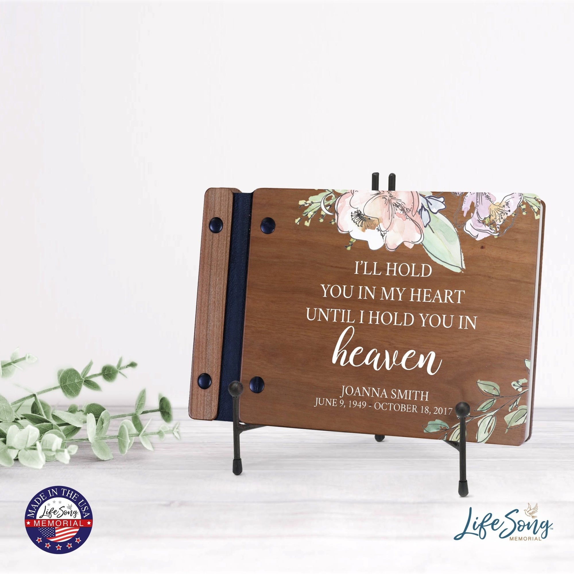 Personalized Small Wooden Memorial Guestbook 9.375x6 - I’ll Hold You In My - LifeSong Milestones