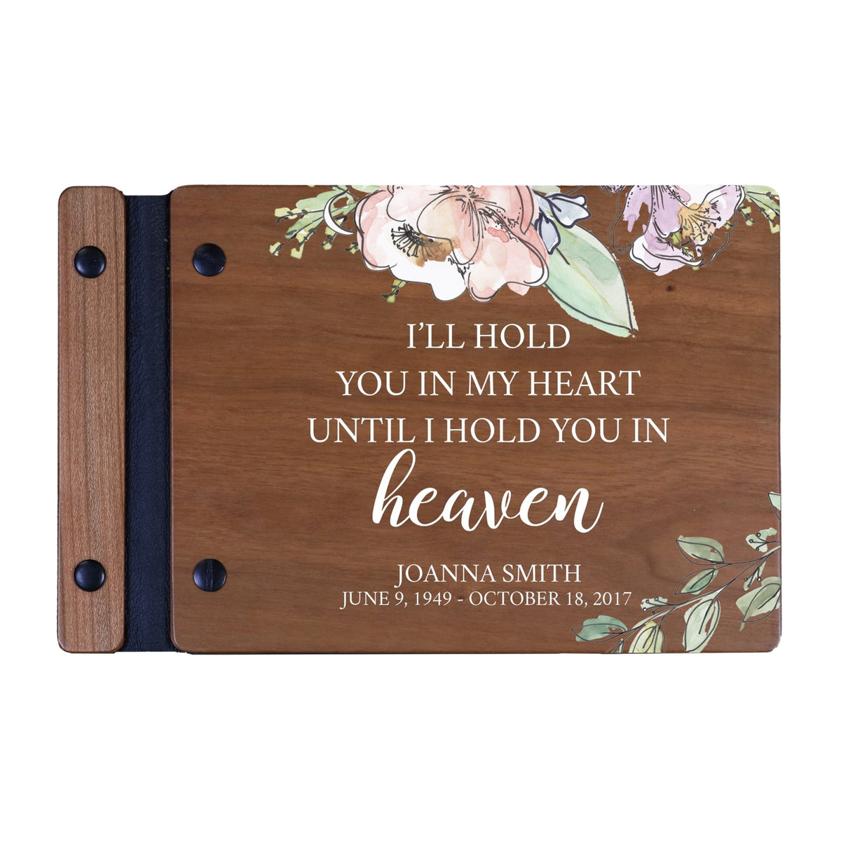 Personalized Small Wooden Memorial Guestbook 9.375x6 - I’ll Hold You In My - LifeSong Milestones
