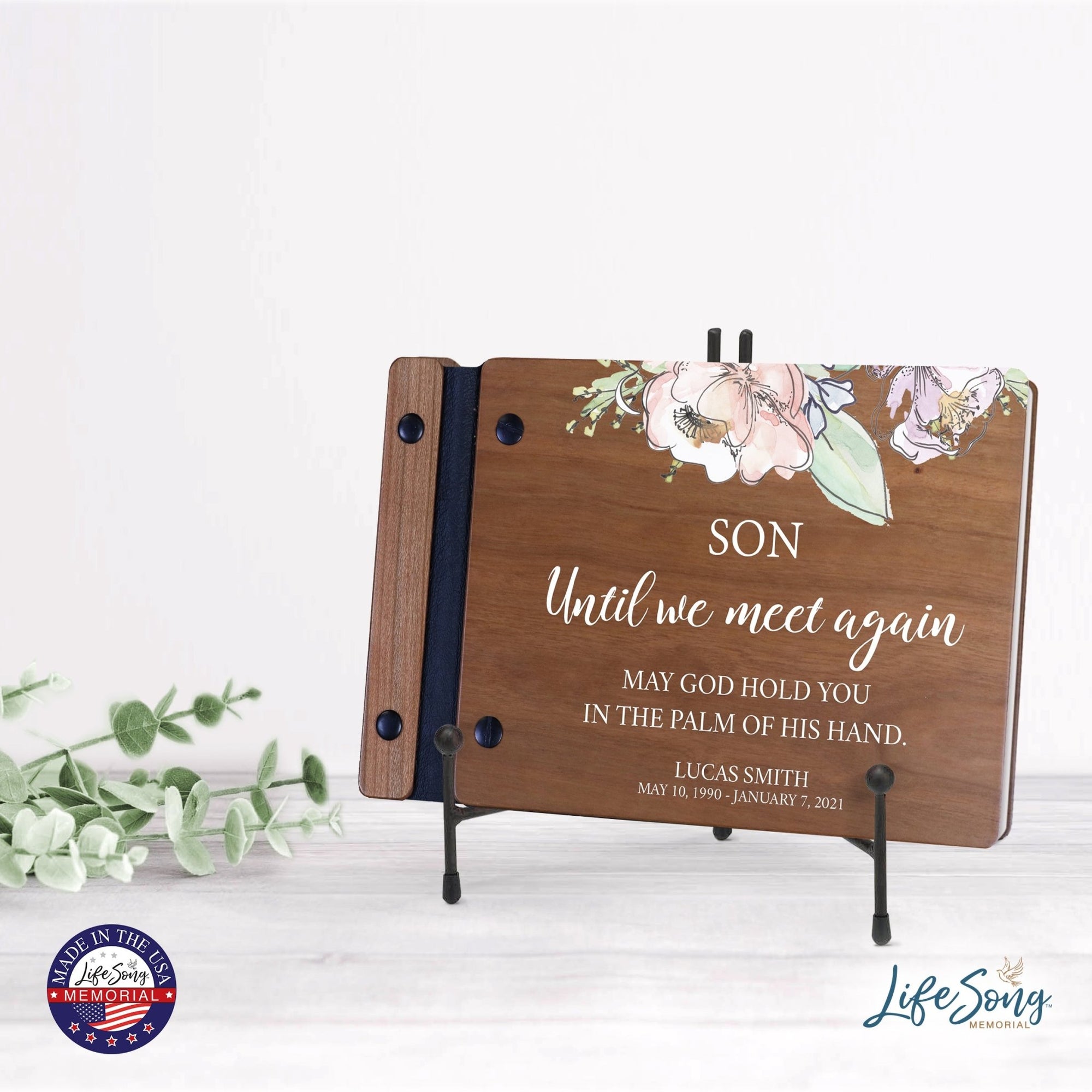 Personalized Small Wooden Memorial Guestbook 9.375x6 - Until We Meet Again (Cherry) - LifeSong Milestones