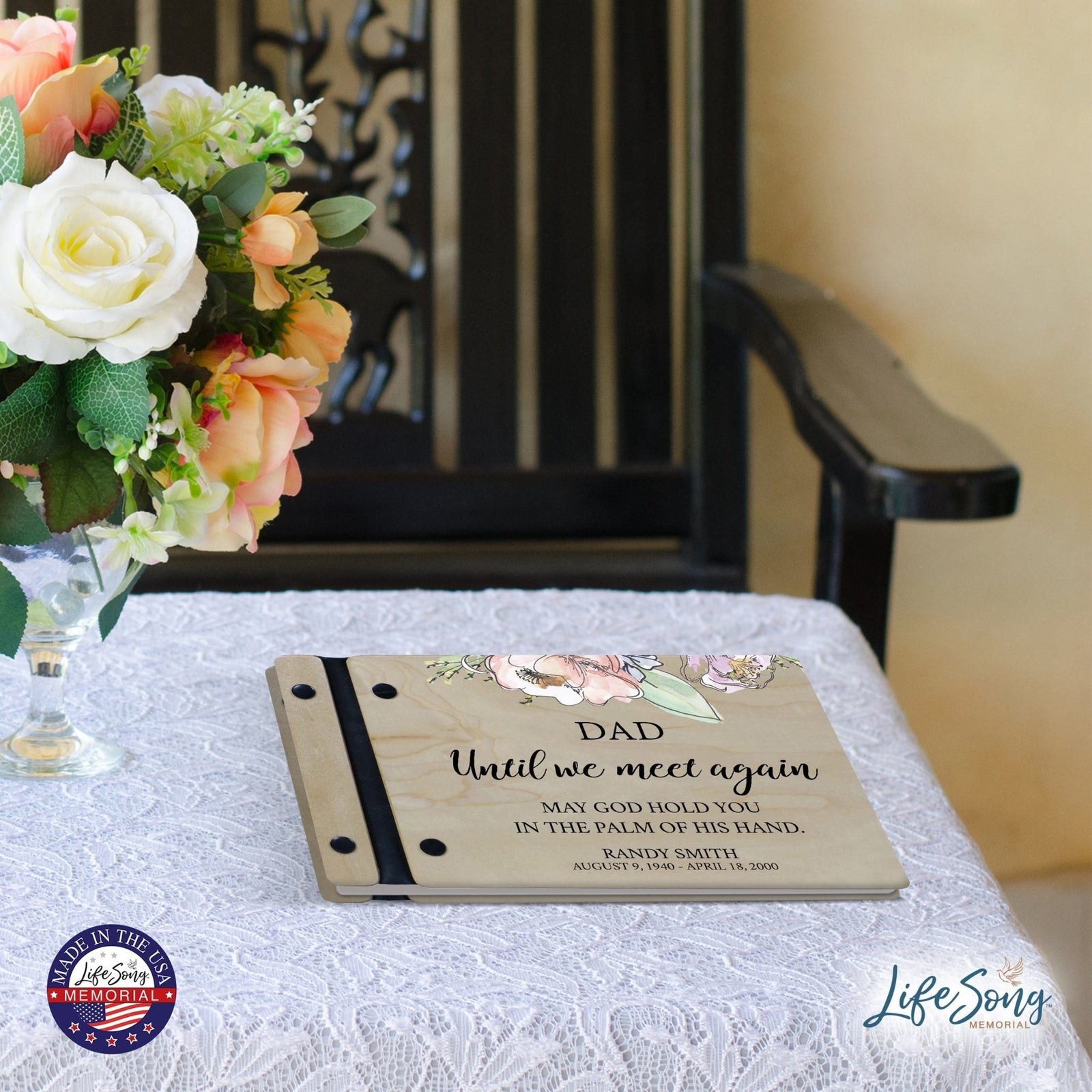 Personalized Small Wooden Memorial Guestbook 9.375x6 - Until We Meet Again (Ivory) - LifeSong Milestones