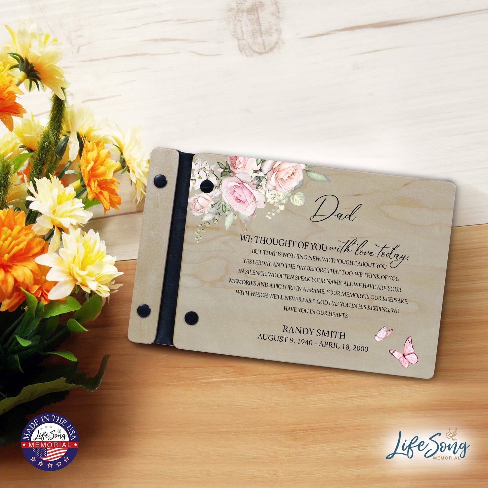 Personalized Small Wooden Memorial Guestbook 9.375x6 - We Thought Of You (Ivory) - LifeSong Milestones
