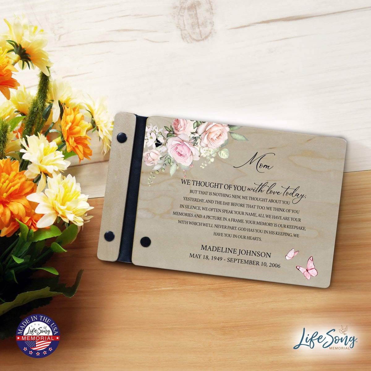Personalized Small Wooden Memorial Guestbook 9.375x6 - We Thought Of You (Ivory) - LifeSong Milestones