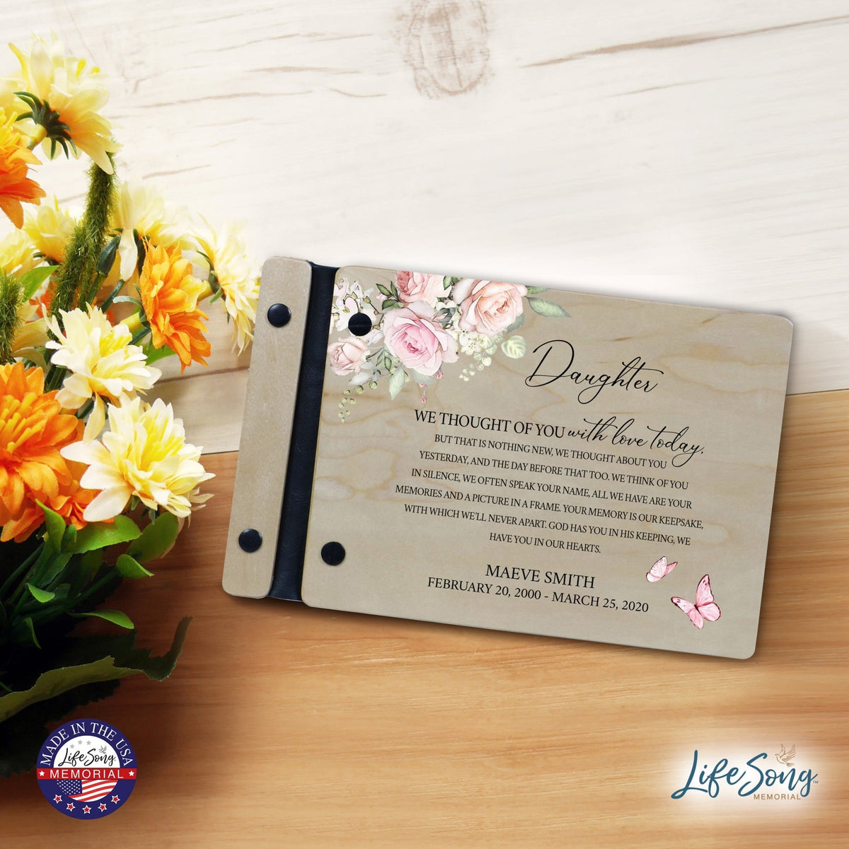 Personalized Small Wooden Memorial Guestbook 9.375x6 - We Thought Of You (Ivory) - LifeSong Milestones