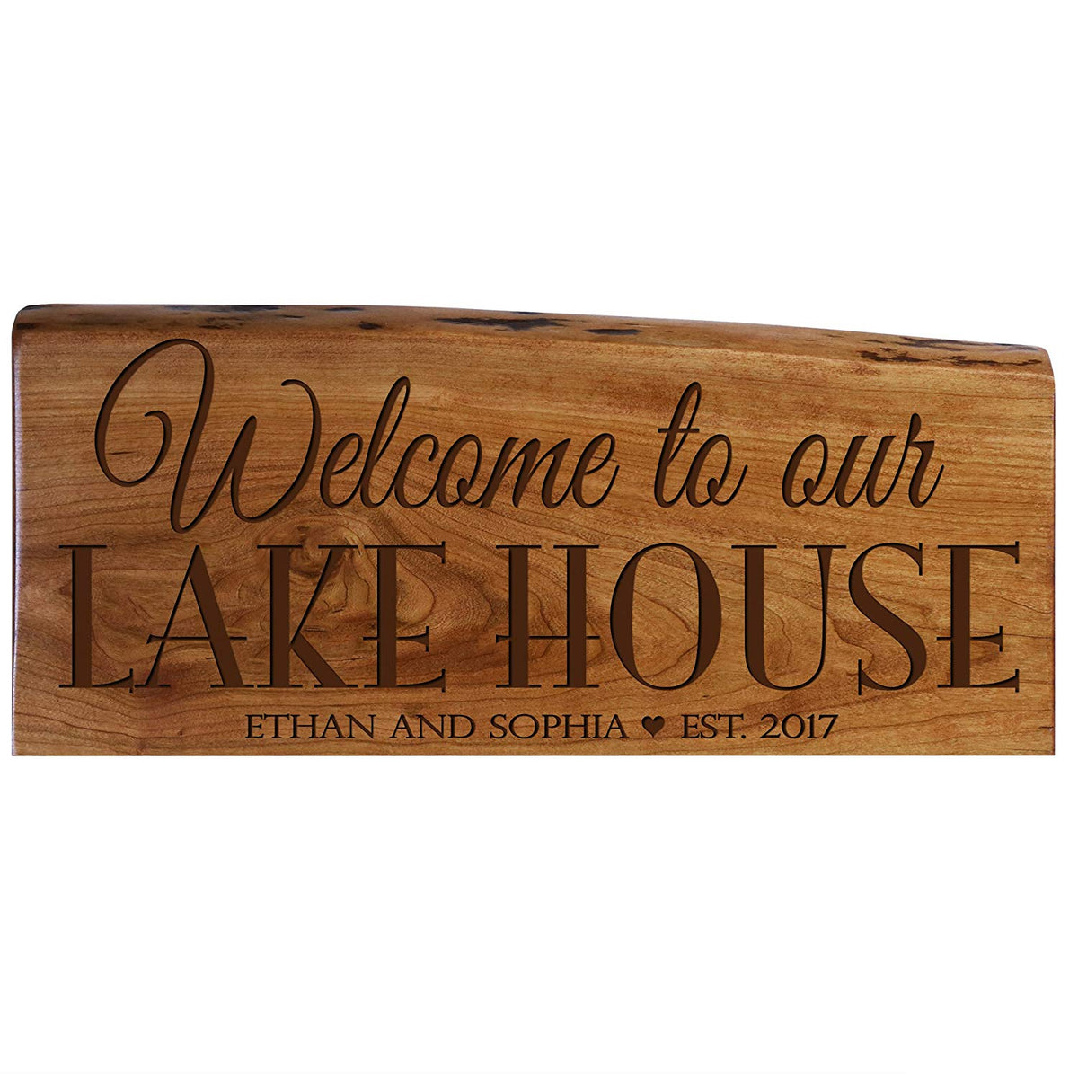 Personalized Solid Cherry Wood Welcome Wall Plaque with Name and Year - LifeSong Milestones
