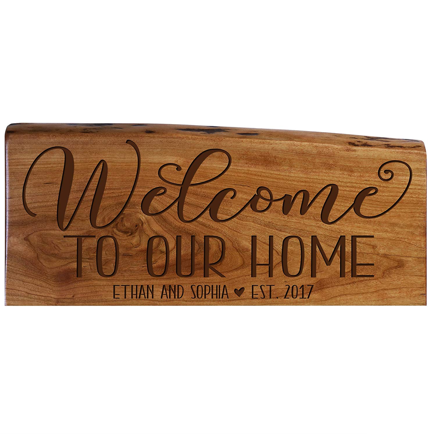 Personalized Solid Cherry Wood Welcome Wall Plaque with Name and Year - LifeSong Milestones