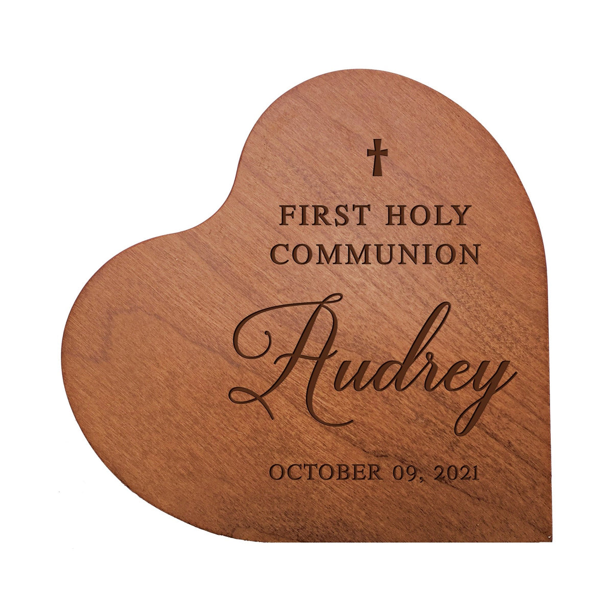 Personalized Solid Wood Heart Decoration With Inspirational Verse Keepsake Gift 5x5.25 - First Communion - LifeSong Milestones