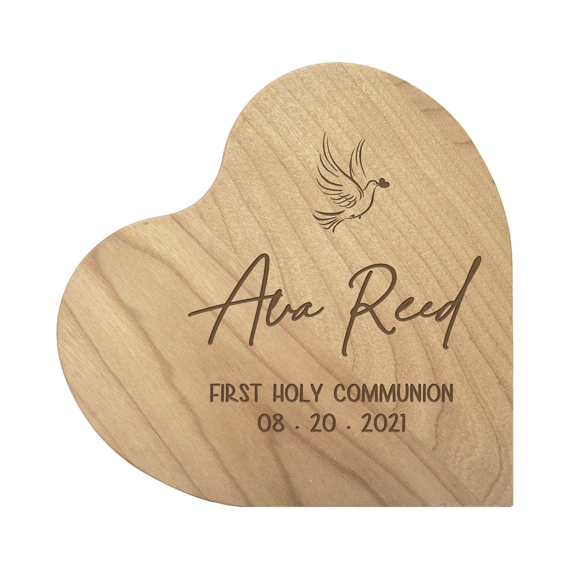 Personalized Solid Wood Heart Decoration With Inspirational Verse Keepsake Gift 5x5.25 - First Holy Communion - LifeSong Milestones