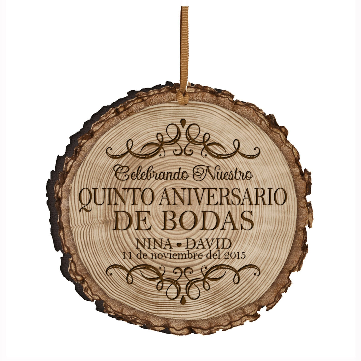 Personalized Spanish 5th Wedding Anniversary Ornament Gift for Couple - LifeSong Milestones