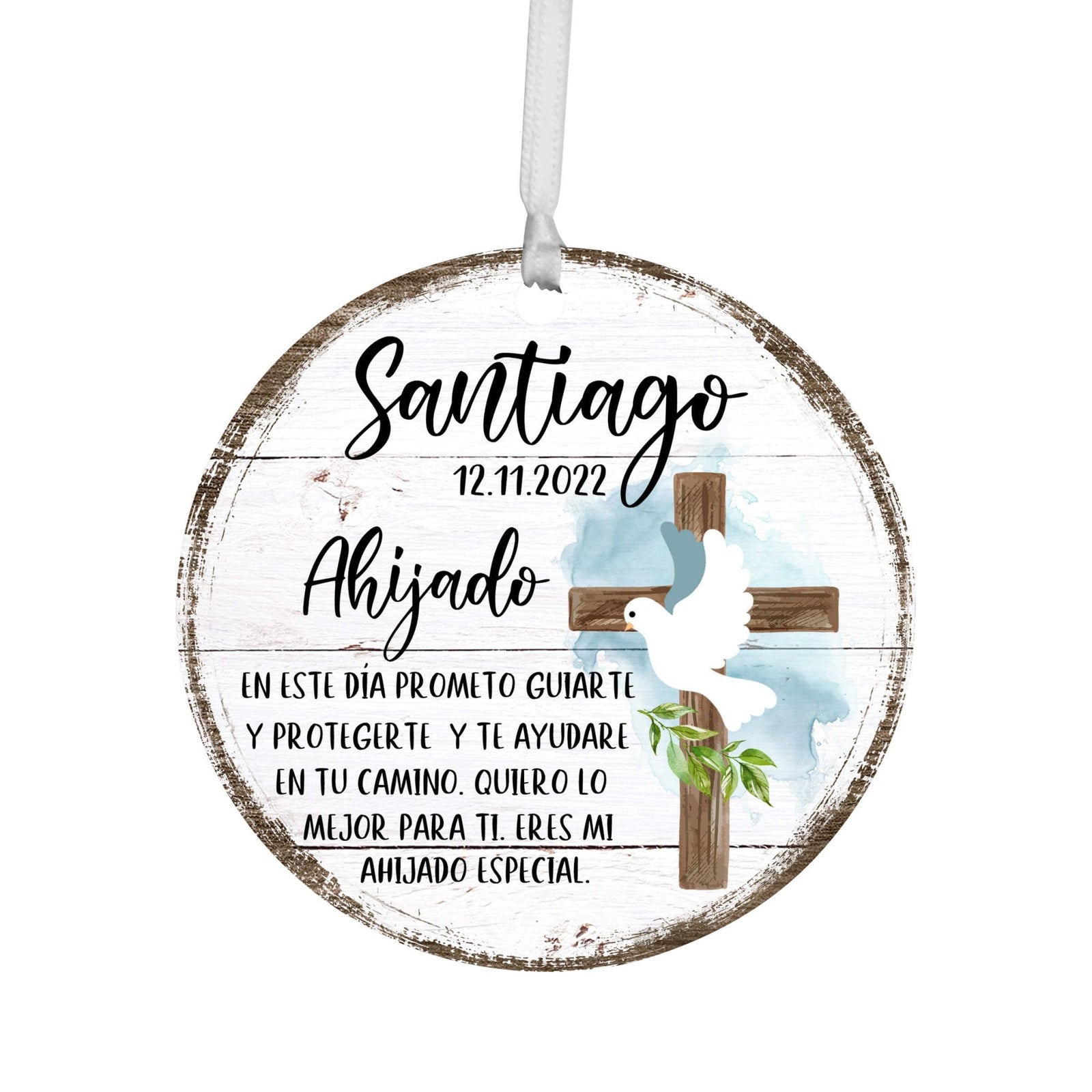 Personalized Spanish Wooden Baptism Ornament Gift for Godson - En Este Dia Prometo - LifeSong Milestones