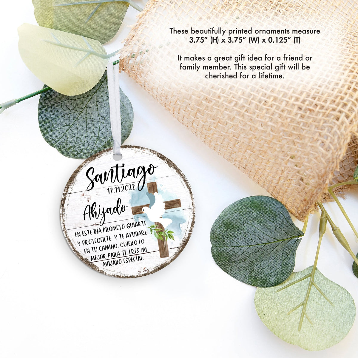 Personalized Spanish Wooden Baptism Ornament Gift for Godson - En Este Dia Prometo - LifeSong Milestones