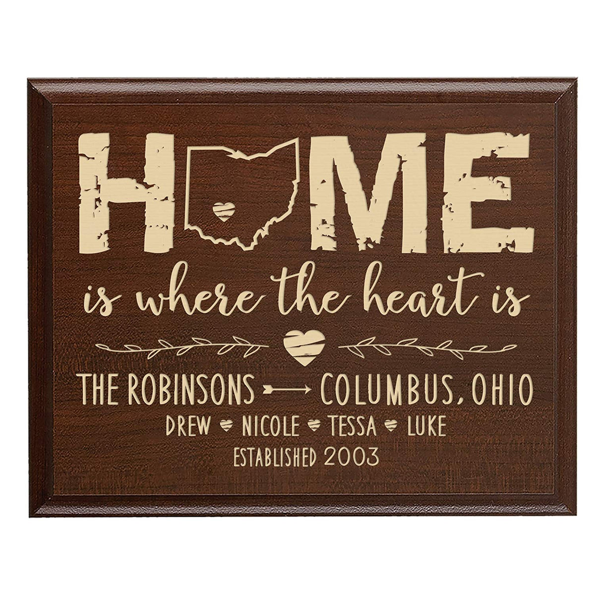 Personalized State Home Is Where The Heart Is Wall Plaque (Cherry) - LifeSong Milestones