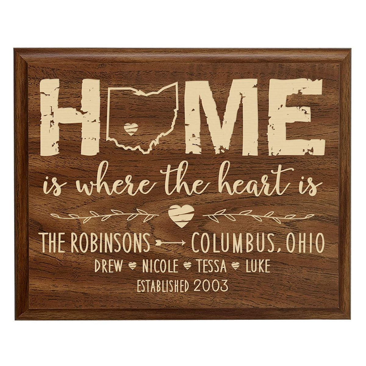 Personalized State Home Is Where The Heart Is Wall Plaque (Walnut) - LifeSong Milestones