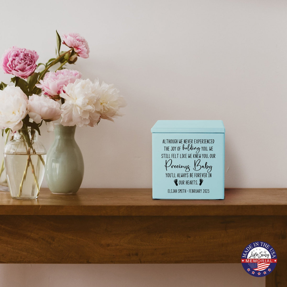 Personalized Still Born Infant Wooden Memorial Keepsake Urn For Human Ashes - Although We Never Experienced - LifeSong Milestones