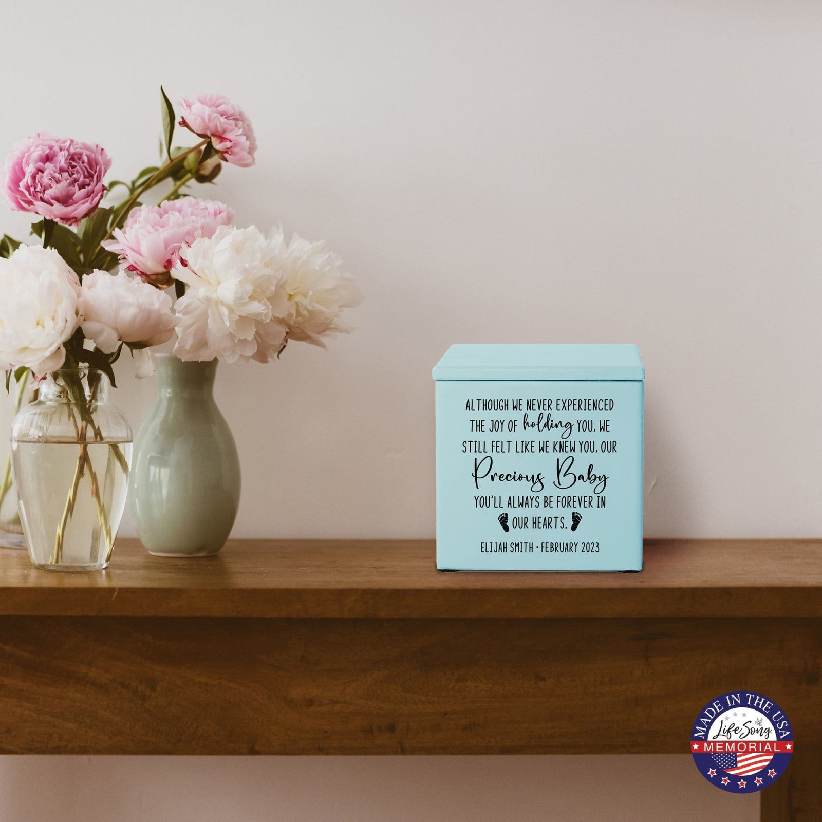 Personalized Still Born Infant Wooden Memorial Keepsake Urn For Human Ashes - Although We Never Experienced - LifeSong Milestones