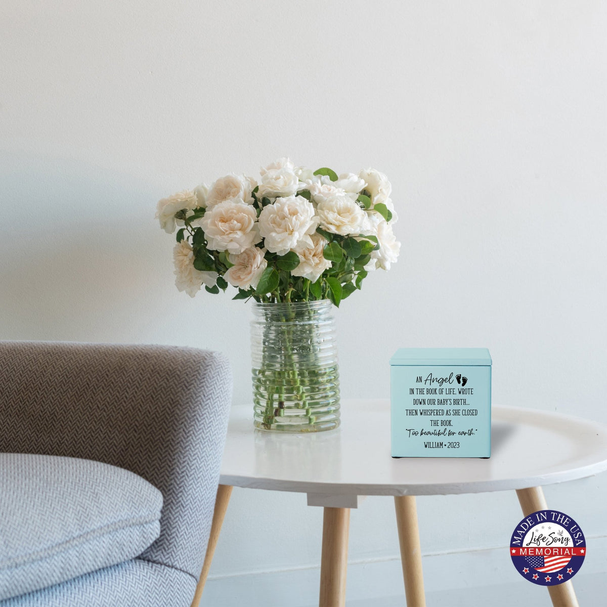 Personalized Still Born Infant Wooden Memorial Keepsake Urn For Human Ashes - An Angel In The Book - LifeSong Milestones