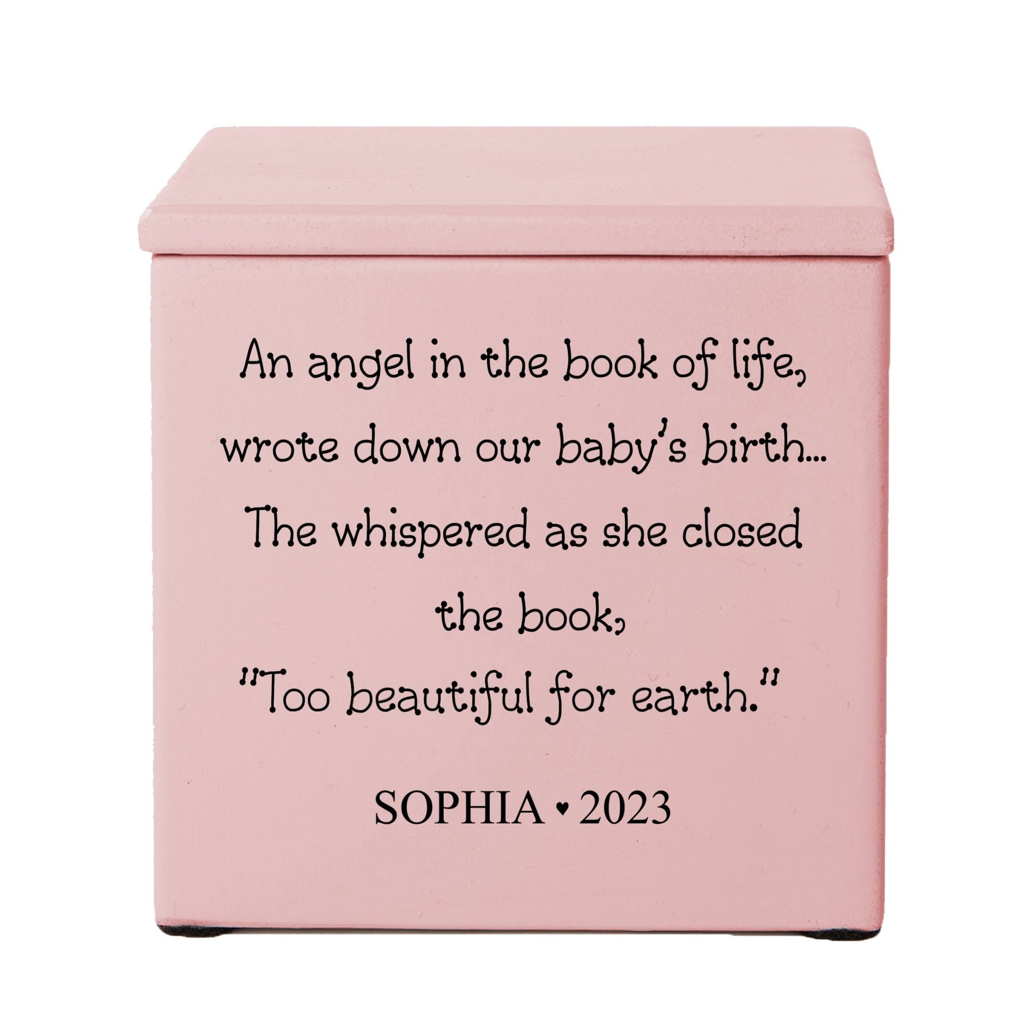 Personalized Still Born Infant Wooden Memorial Keepsake Urn For Human Ashes - An Angel In The Book - LifeSong Milestones