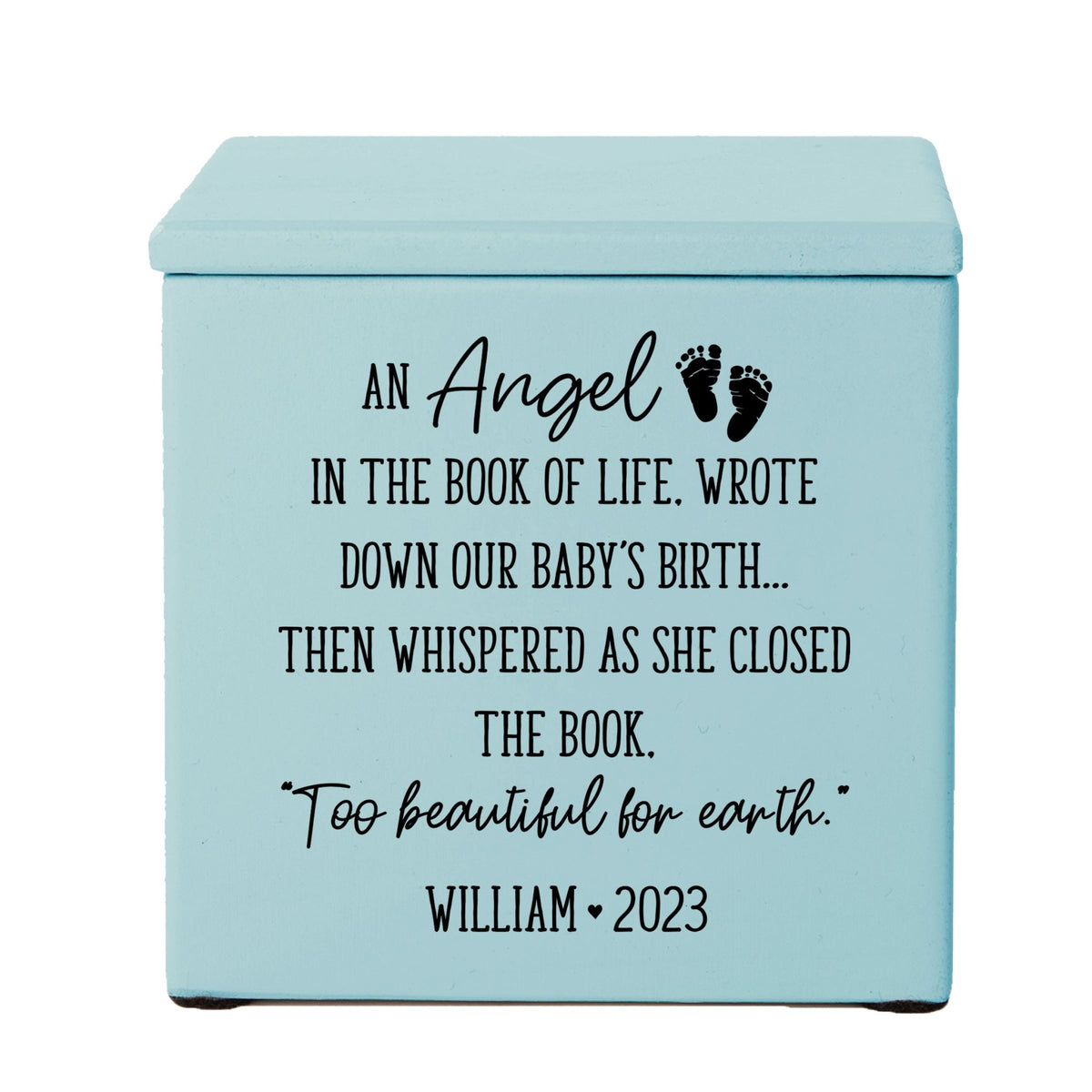 Personalized Still Born Infant Wooden Memorial Keepsake Urn For Human Ashes - An Angel In The Book - LifeSong Milestones