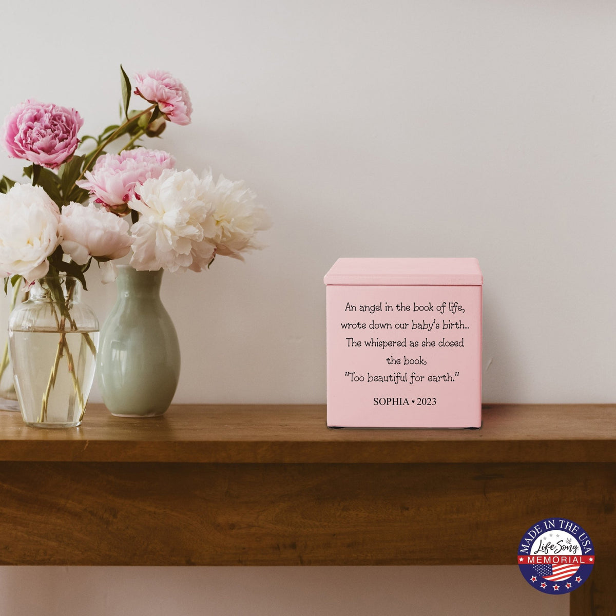 Personalized Still Born Infant Wooden Memorial Keepsake Urn For Human Ashes - An Angel In The Book - LifeSong Milestones