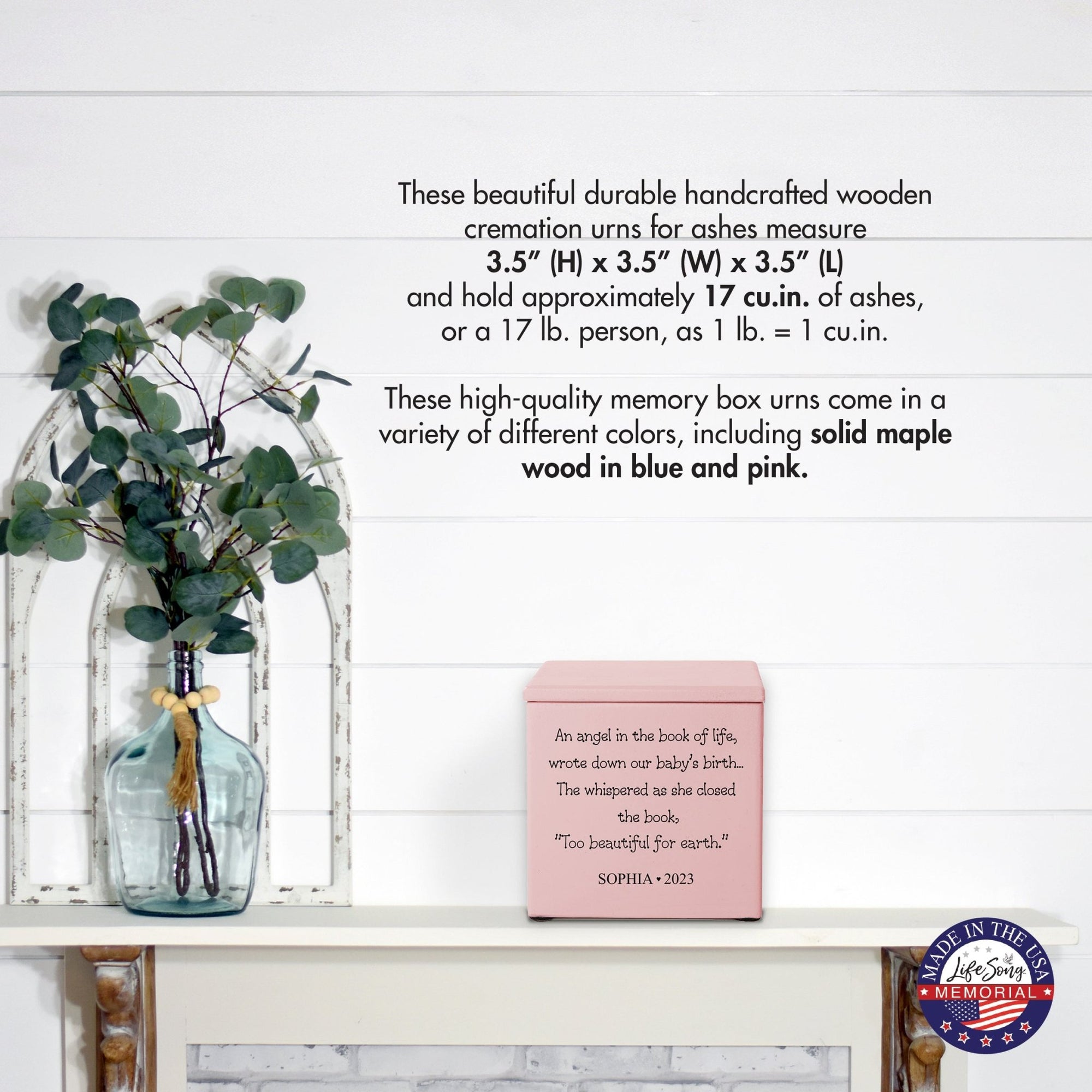 Personalized Still Born Infant Wooden Memorial Keepsake Urn For Human Ashes - An Angel In The Book - LifeSong Milestones