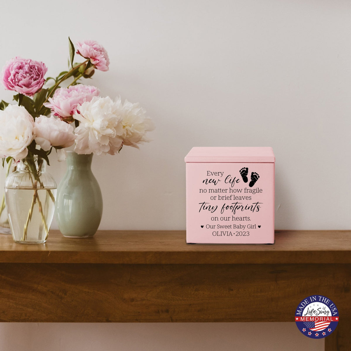 Personalized Still Born Infant Wooden Memorial Keepsake Urn For Human Ashes - Every New Life - LifeSong Milestones