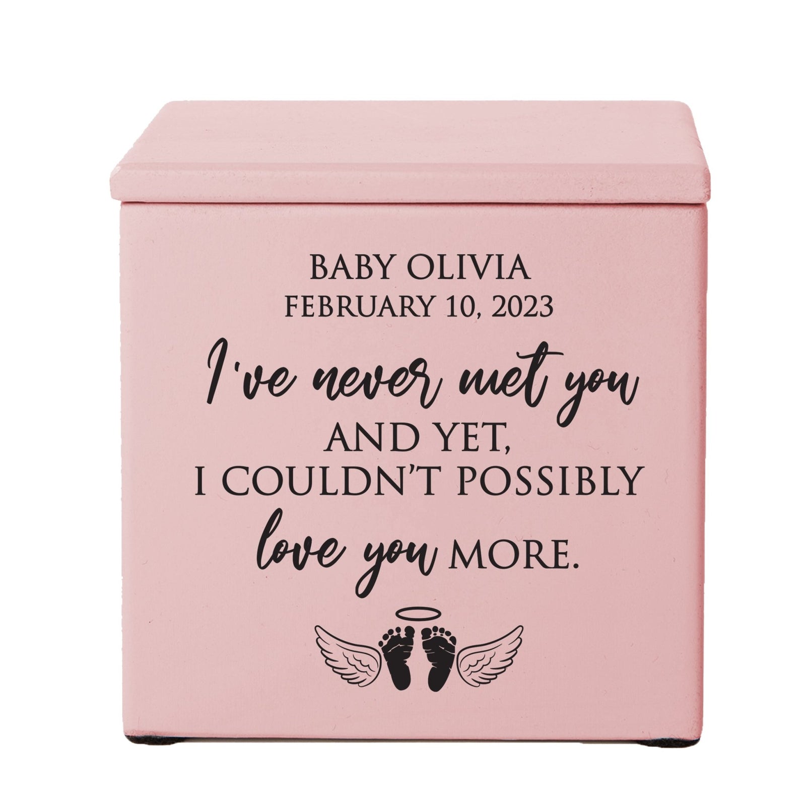 Personalized Still Born Infant Wooden Memorial Keepsake Urn For Human Ashes - I've Never Met - LifeSong Milestones