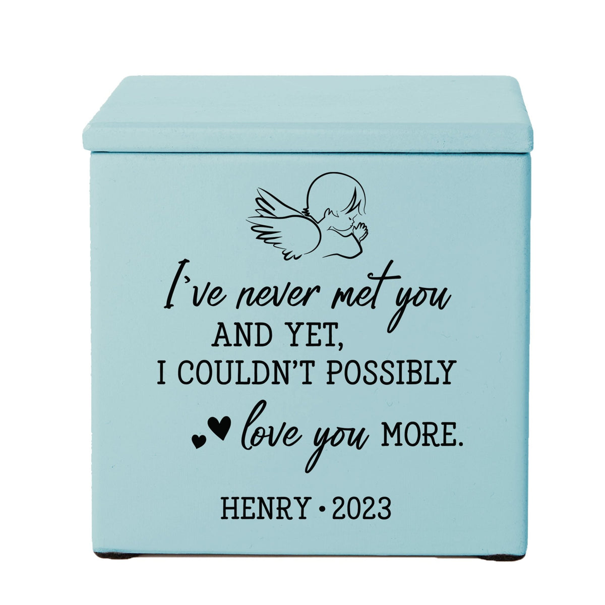 Personalized Still Born Infant Wooden Memorial Keepsake Urn For Human Ashes - I've Never Met - LifeSong Milestones