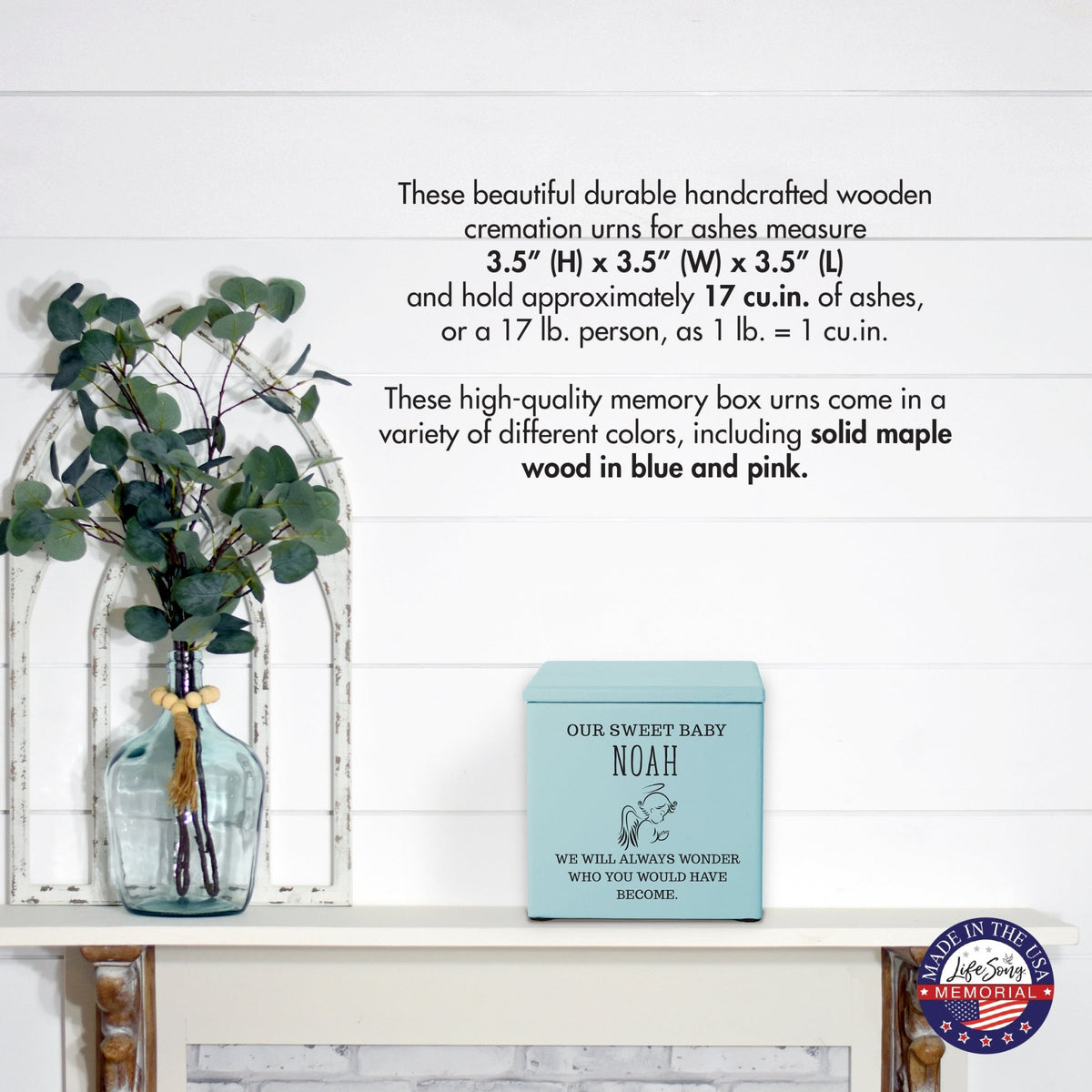 Personalized Still Born Infant Wooden Memorial Keepsake Urn For Human Ashes - Our Sweet Baby 1 - LifeSong Milestones