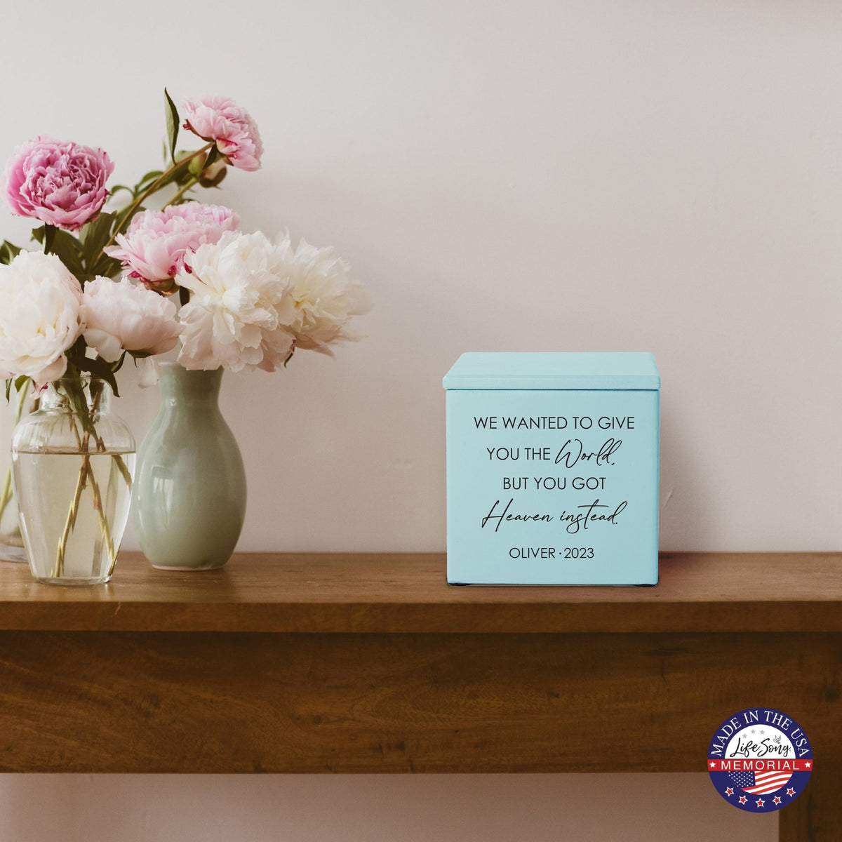 Personalized Still Born Infant Wooden Memorial Keepsake Urn For Human Ashes - We Wanted To Give - LifeSong Milestones