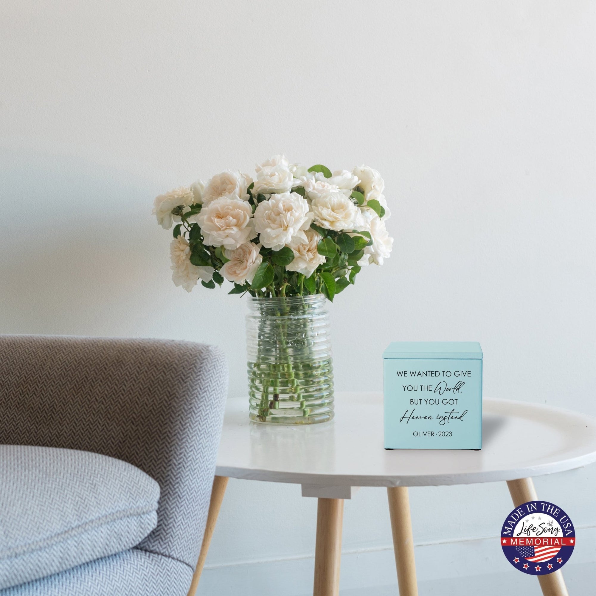 Personalized Still Born Infant Wooden Memorial Keepsake Urn For Human Ashes - We Wanted To Give - LifeSong Milestones