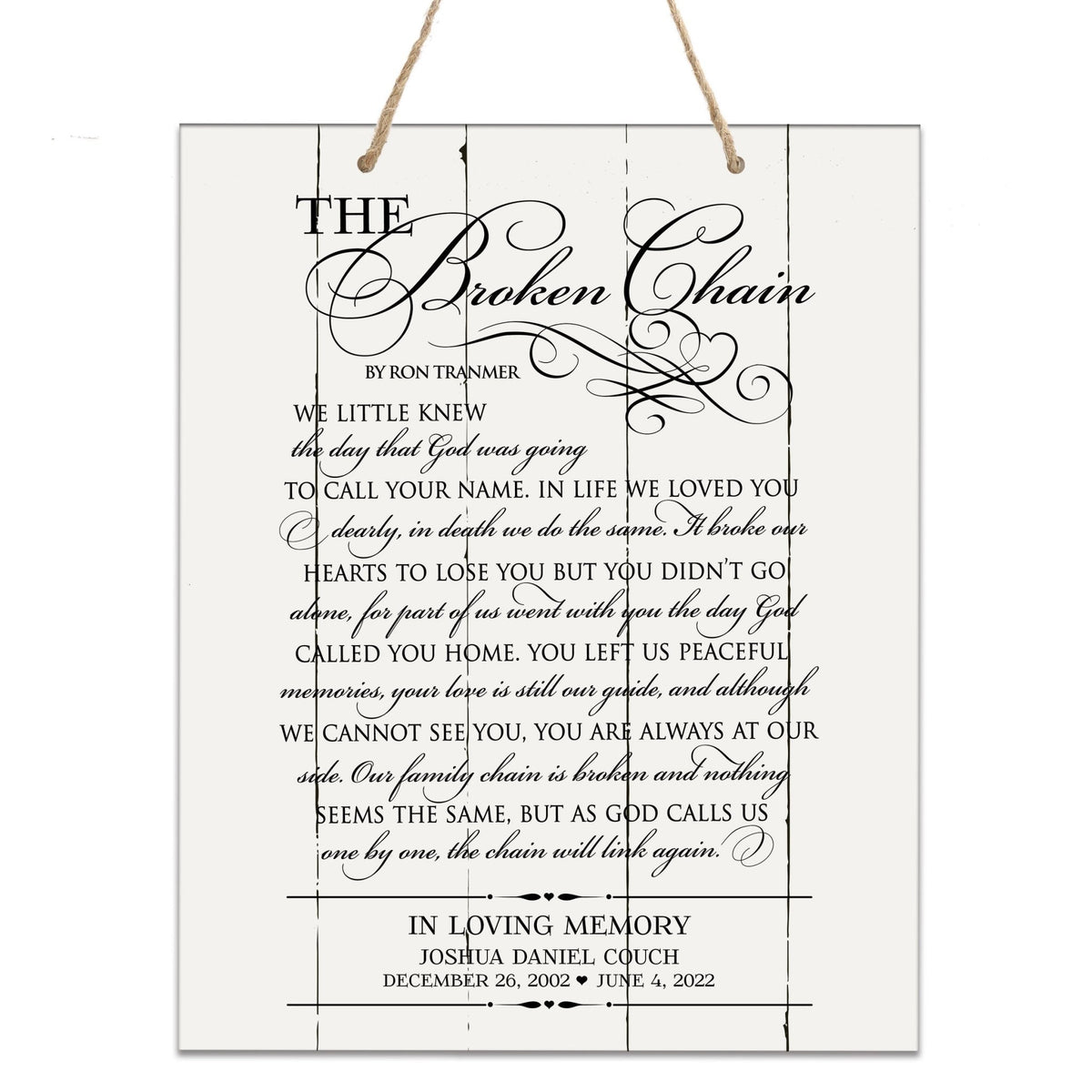 Personalized “The Broken Chain” Vintage-Inspired Wall Hanging Memorial Rope Sign Sympathy Gift Idea - LifeSong Milestones