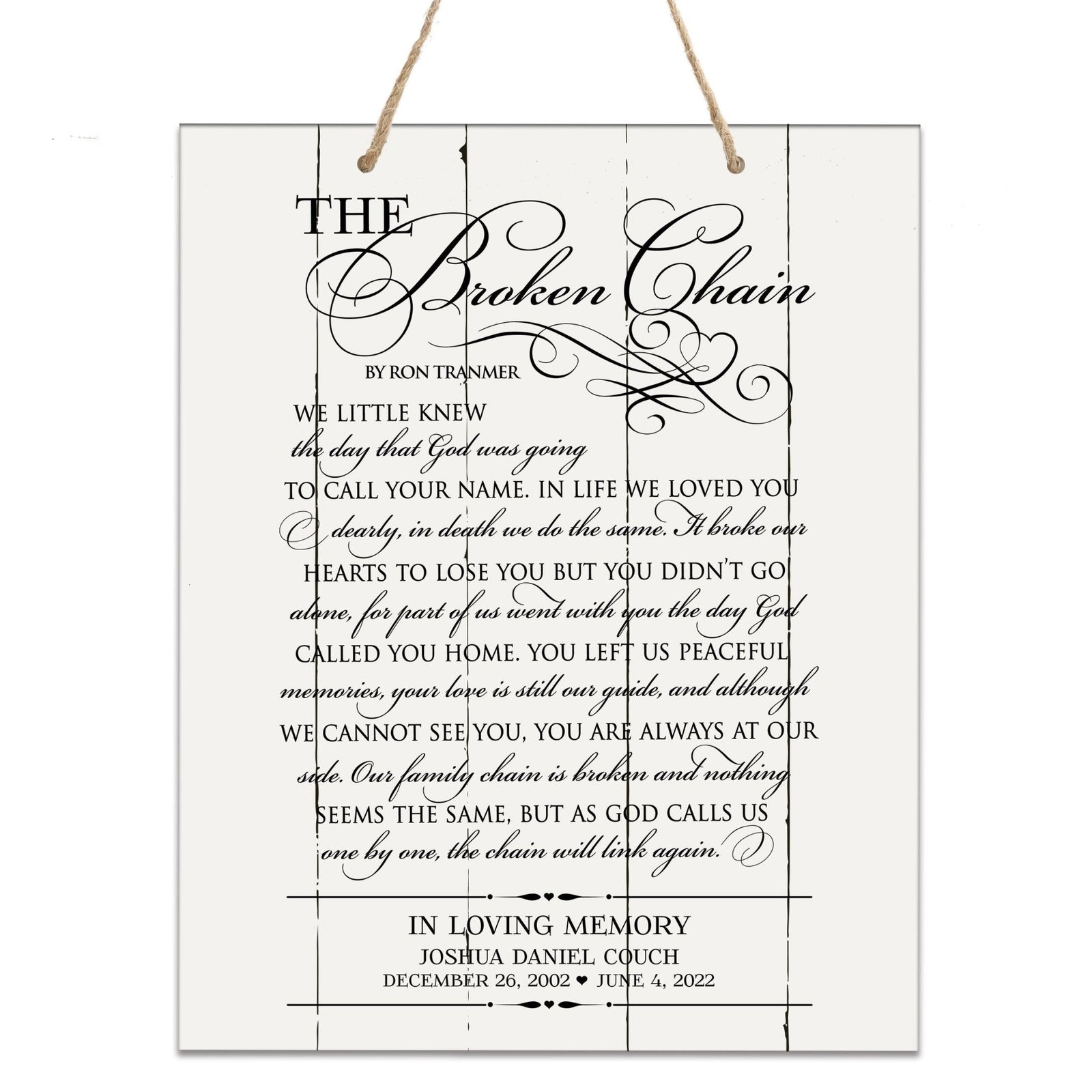Personalized “The Broken Chain” Vintage-Inspired Wall Hanging Memorial Rope Sign Sympathy Gift Idea - LifeSong Milestones
