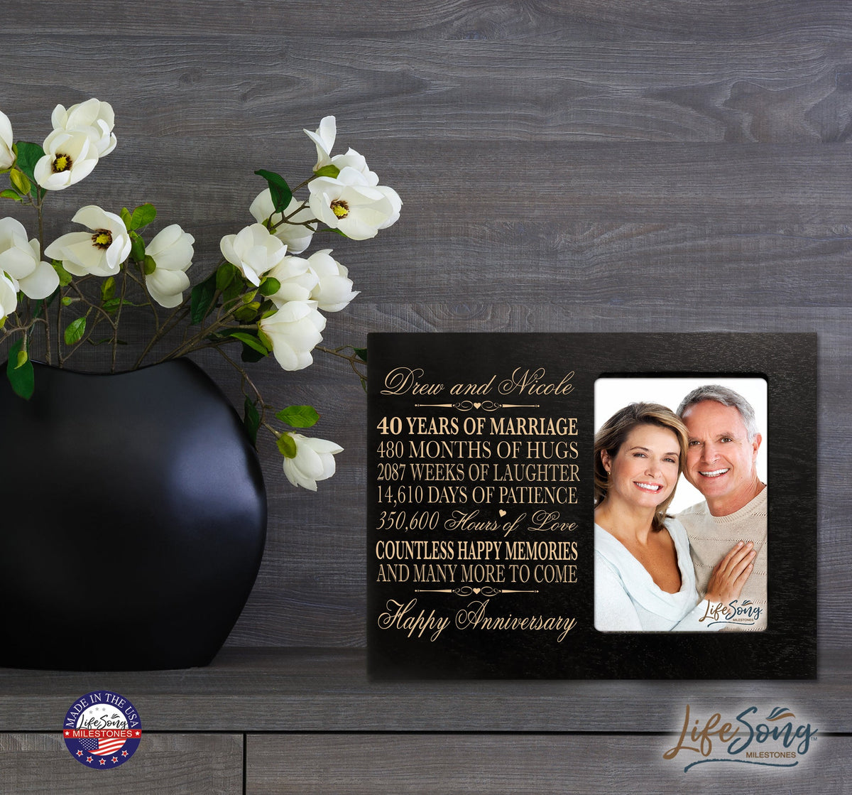 Personalized Unique 40th Wedding Anniversary Picture Frame for Couples - Countless Happy Memories - LifeSong Milestones