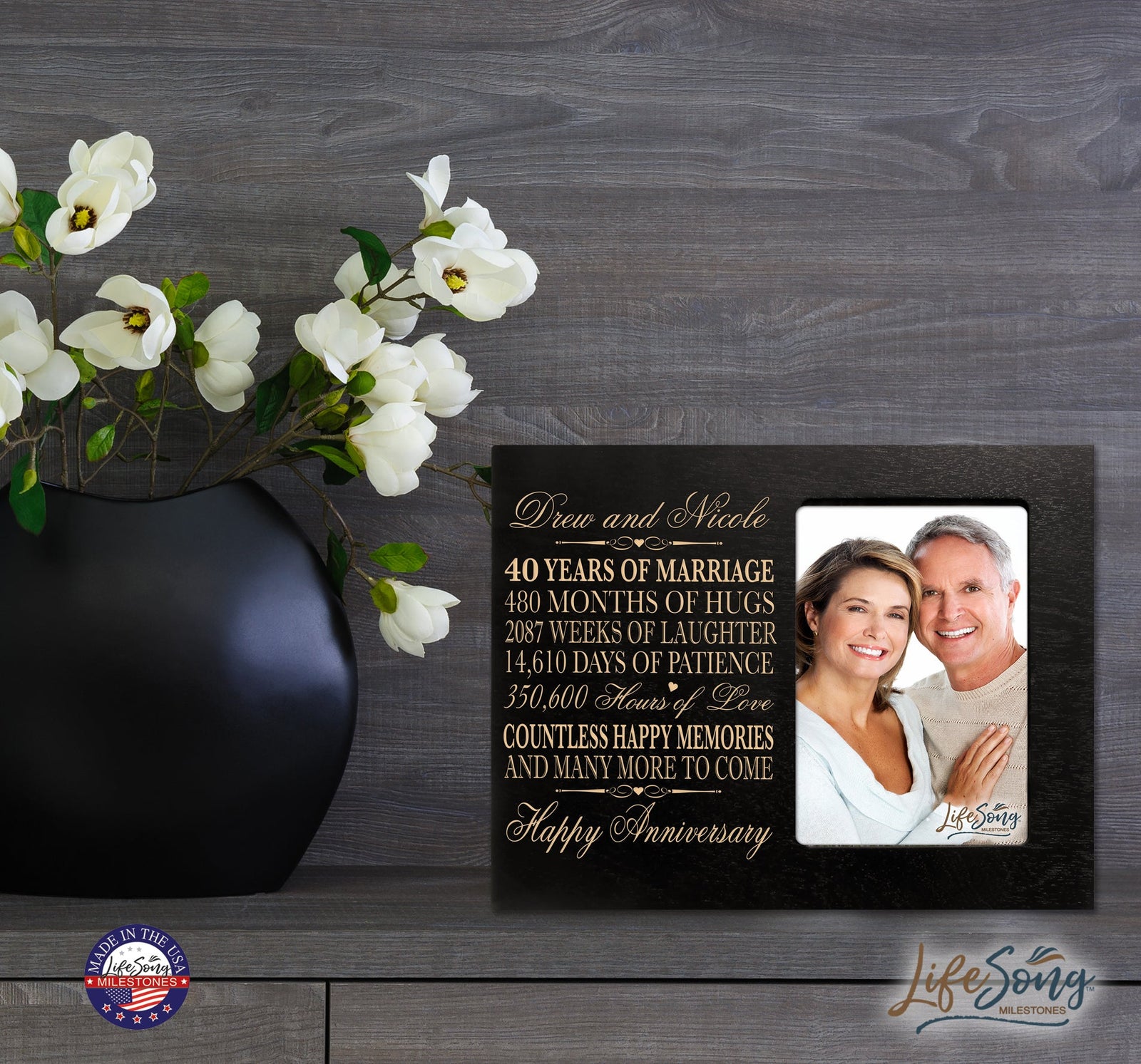 Personalized Unique 40th Wedding Anniversary Picture Frame for Couples - Countless Happy Memories - LifeSong Milestones