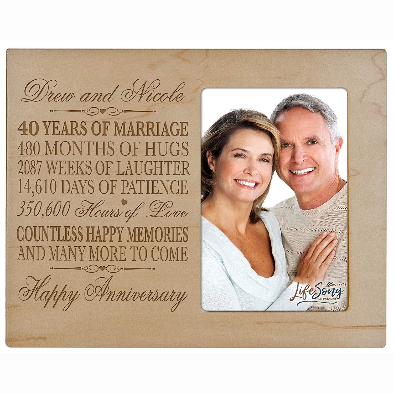 Personalized Unique 40th Wedding Anniversary Picture Frame for Couples - Countless Happy Memories - LifeSong Milestones