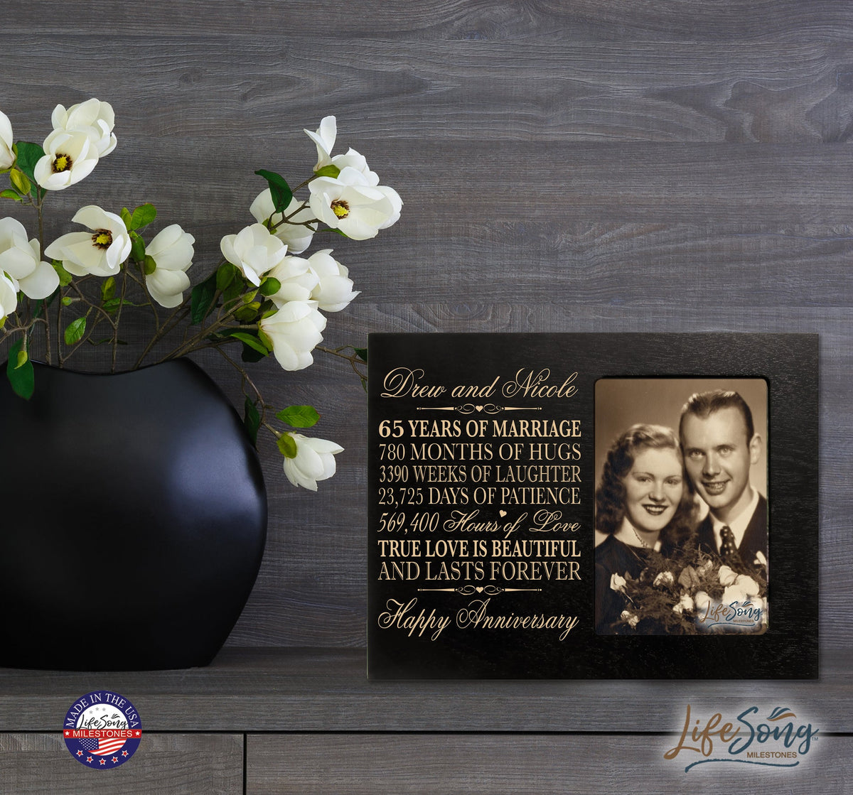 Personalized Unique 65th Wedding Anniversary Picture Frame for Couples - True Love Is Beautiful - LifeSong Milestones