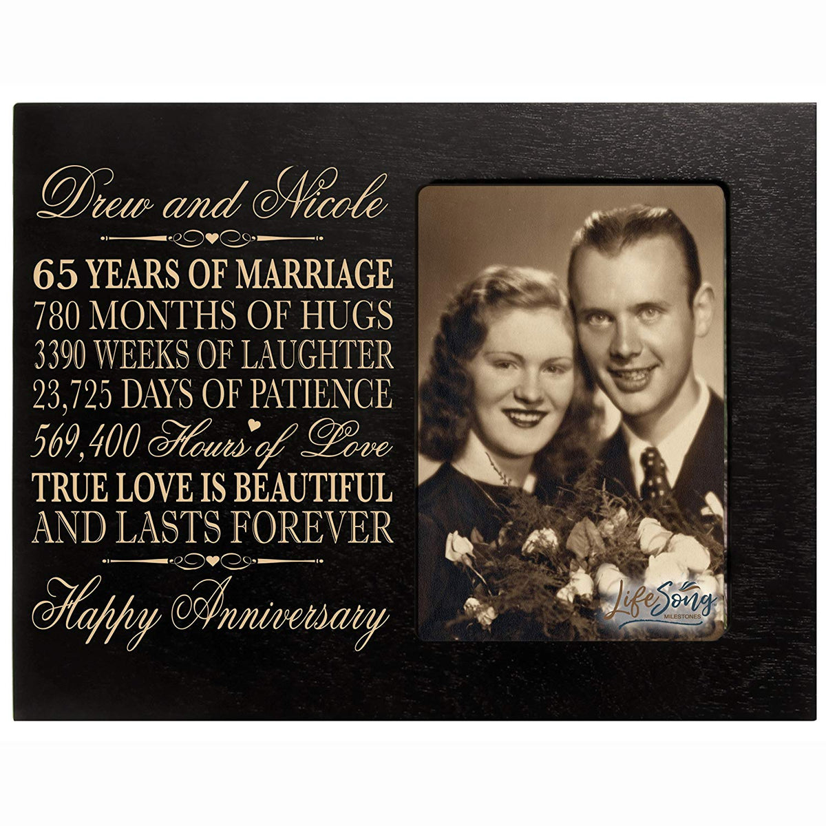 Personalized Unique 65th Wedding Anniversary Picture Frame for Couples - True Love Is Beautiful - LifeSong Milestones