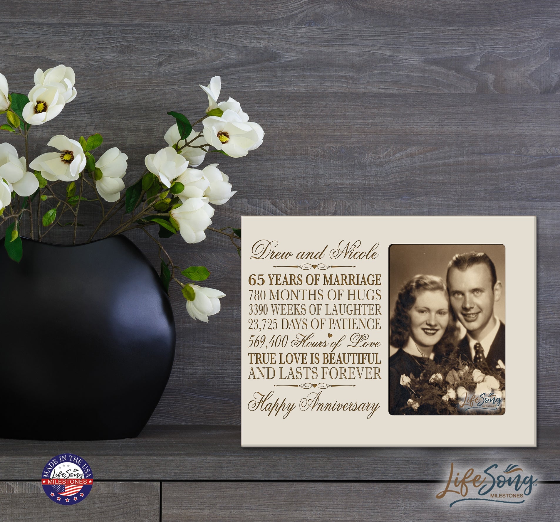 Personalized Unique 65th Wedding Anniversary Picture Frame for Couples - True Love Is Beautiful - LifeSong Milestones