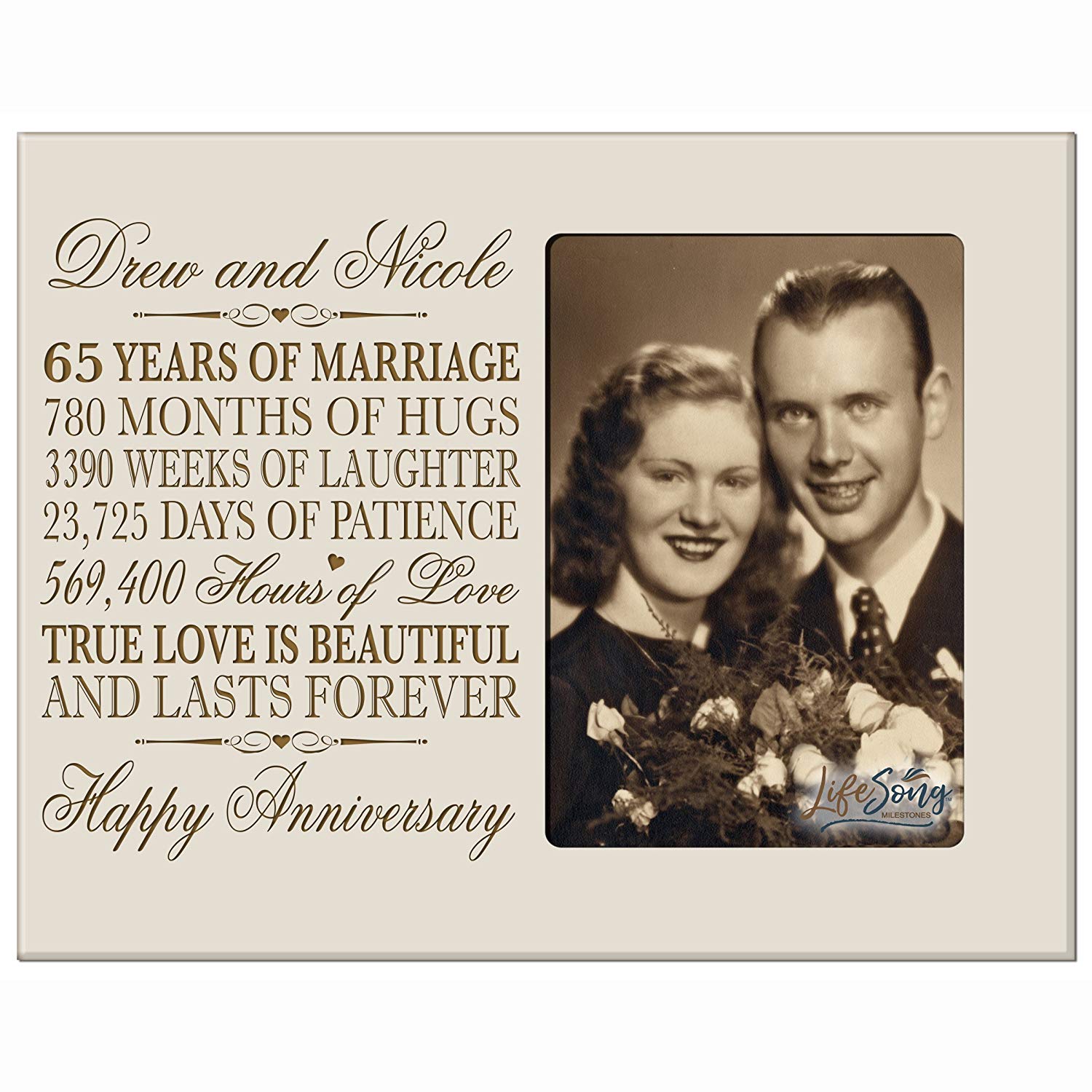 Personalized Unique 65th Wedding Anniversary Picture Frame for Couples - True Love Is Beautiful - LifeSong Milestones