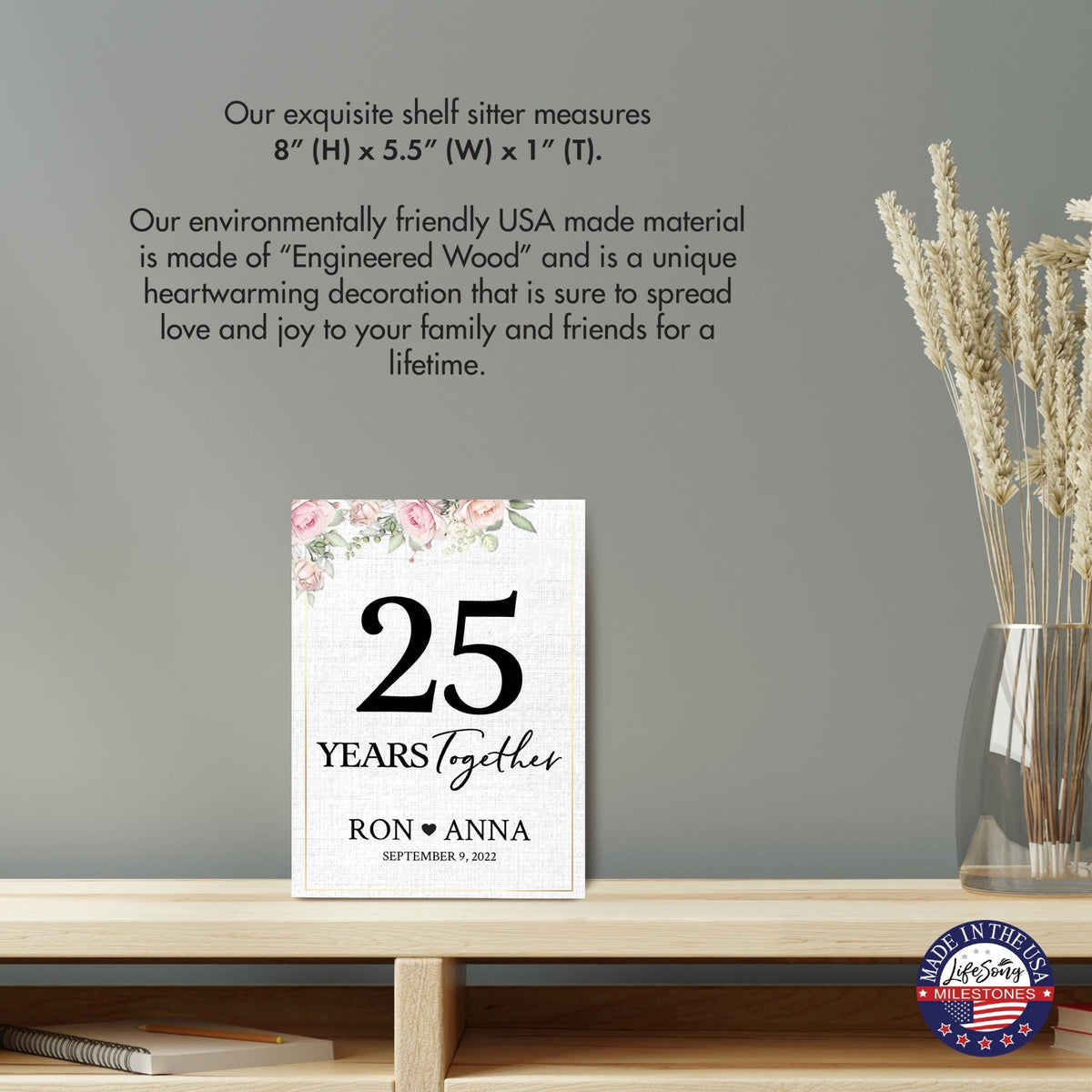 Personalized Unique Shelf Décor and Tabletop Signs Gifts for 25th Wedding Anniversary - LifeSong Milestones