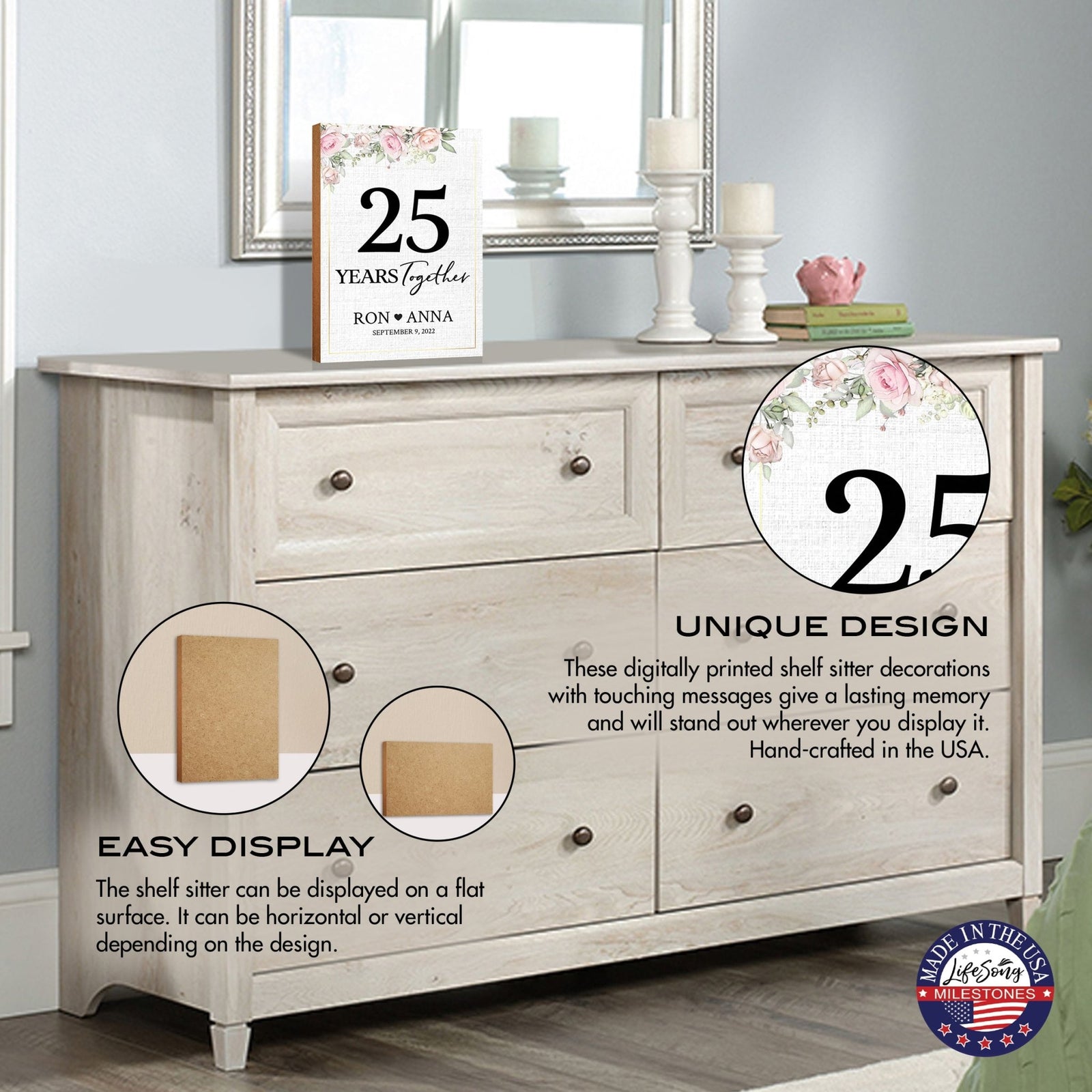 Personalized Unique Shelf Décor and Tabletop Signs Gifts for 25th Wedding Anniversary - LifeSong Milestones