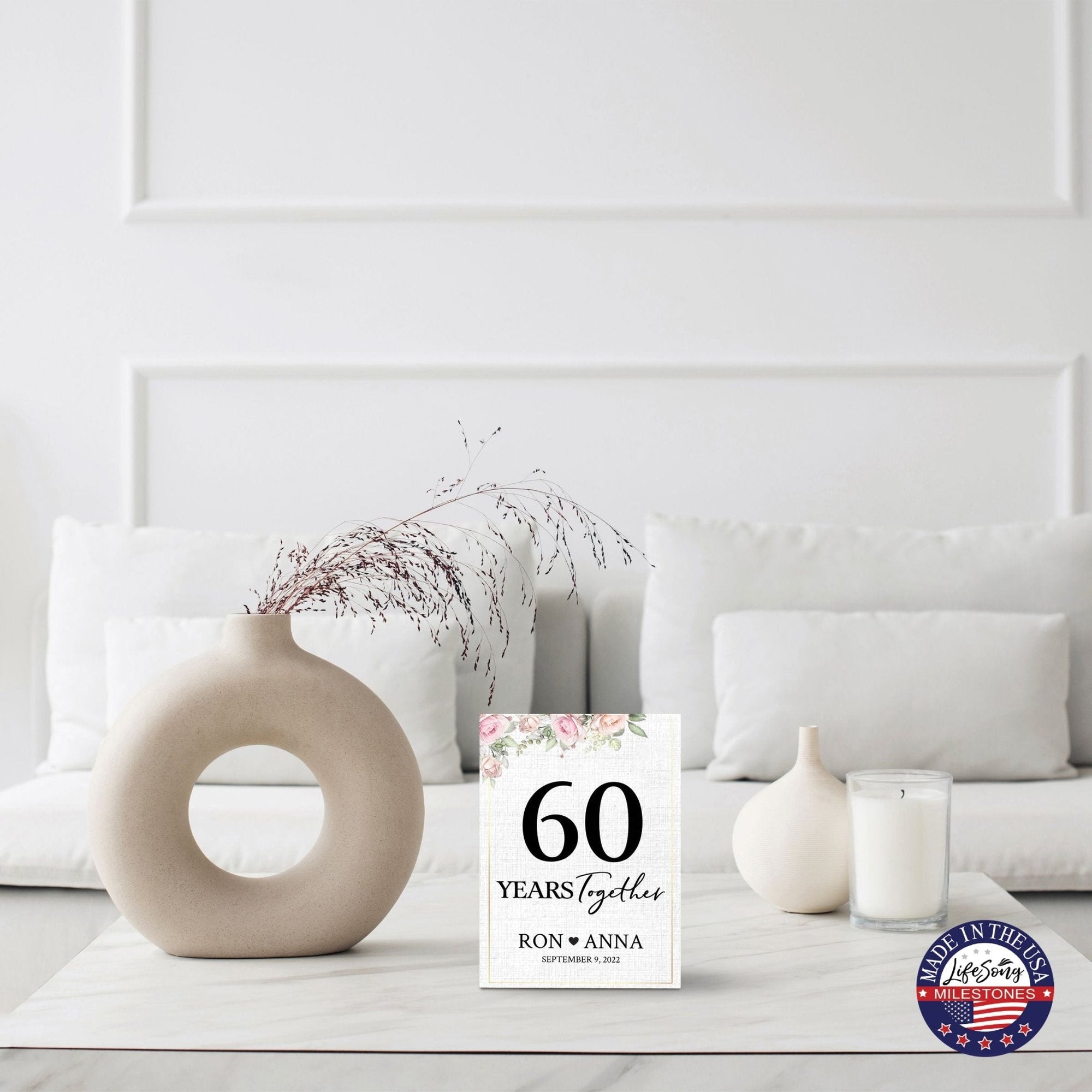 Personalized Unique Shelf Décor and Tabletop Signs Gifts for 60th Wedding Anniversary - LifeSong Milestones