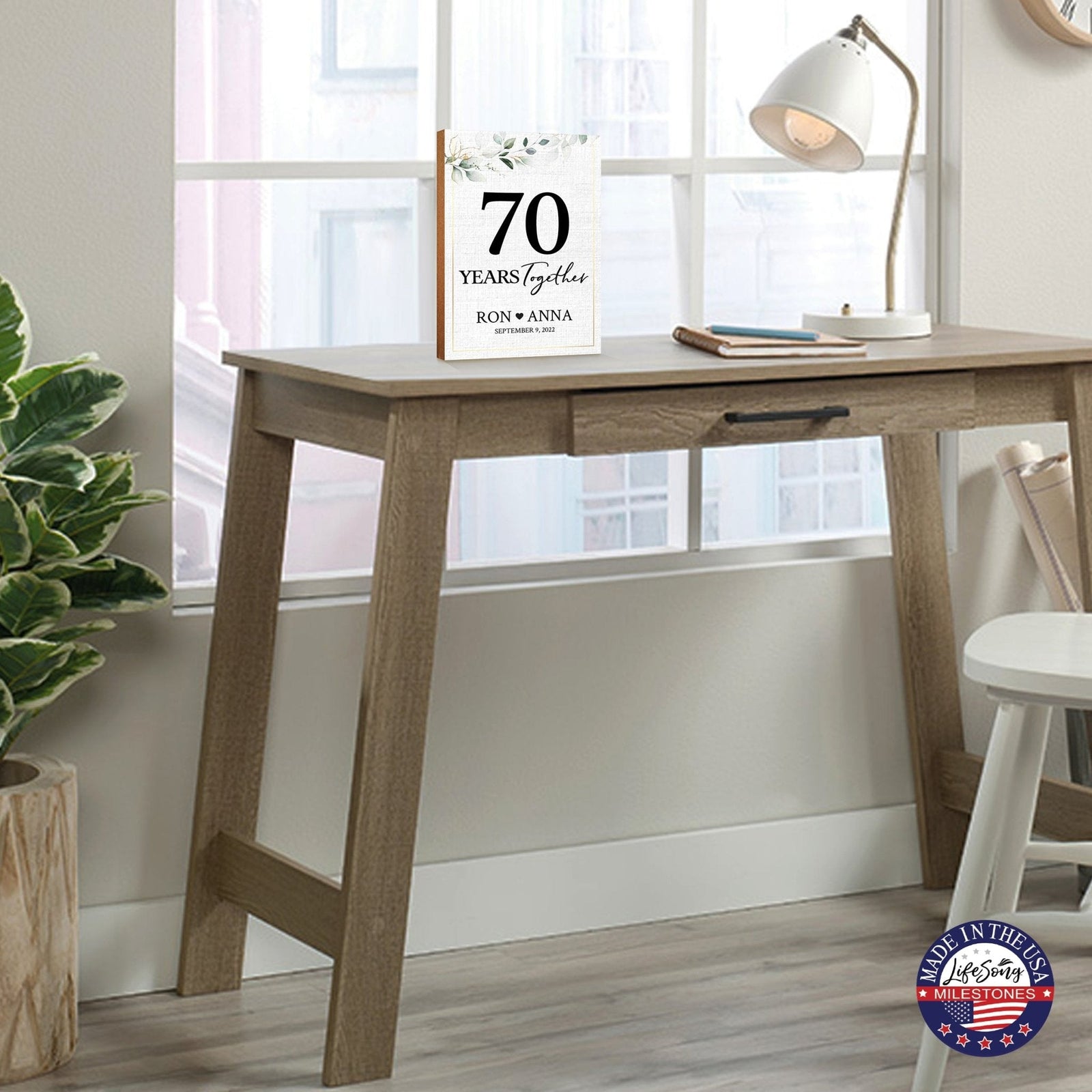 Personalized Unique Shelf Décor and Tabletop Signs Gifts for 70th Wedding Anniversary - LifeSong Milestones