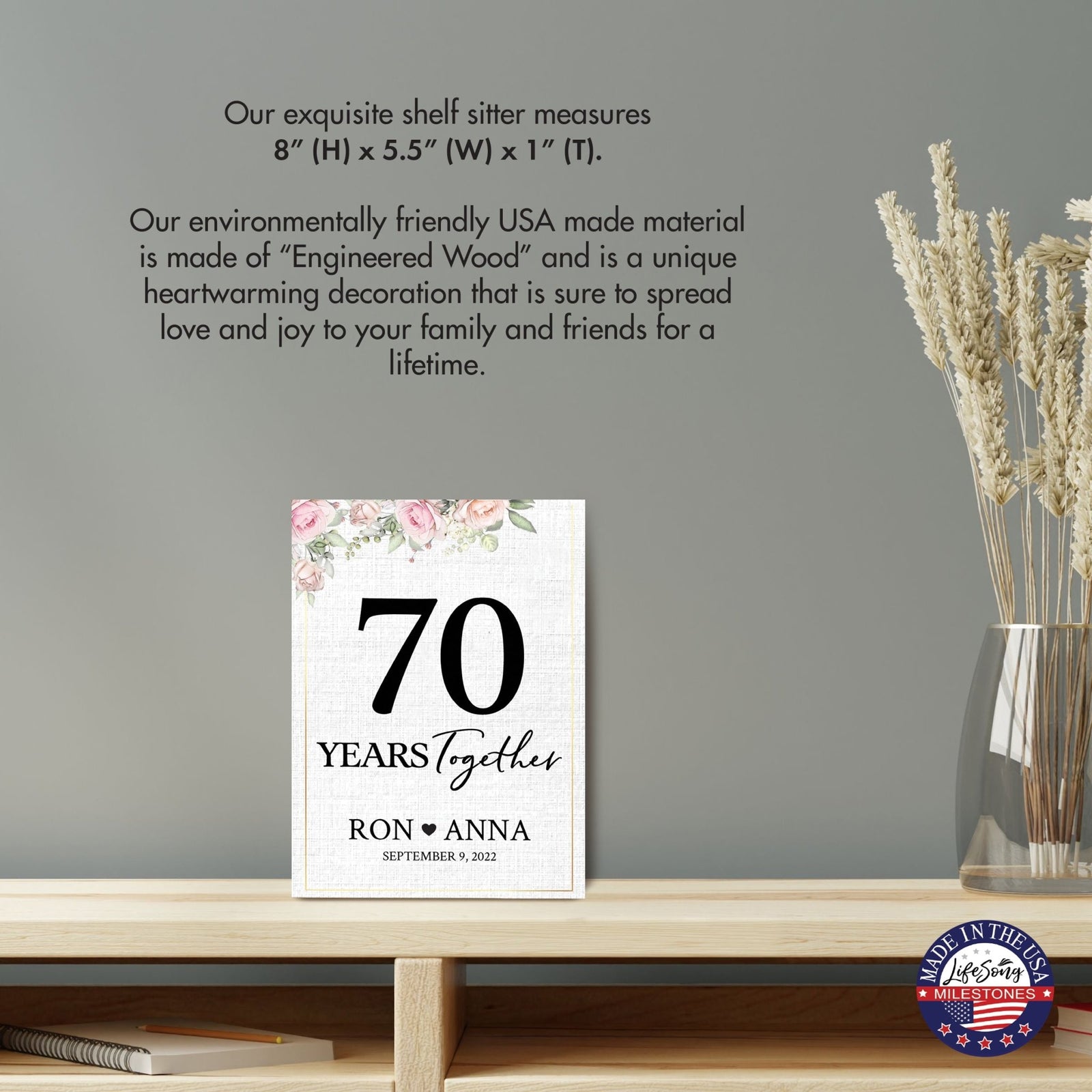 Personalized Unique Shelf Décor and Tabletop Signs Gifts for 70th Wedding Anniversary - LifeSong Milestones