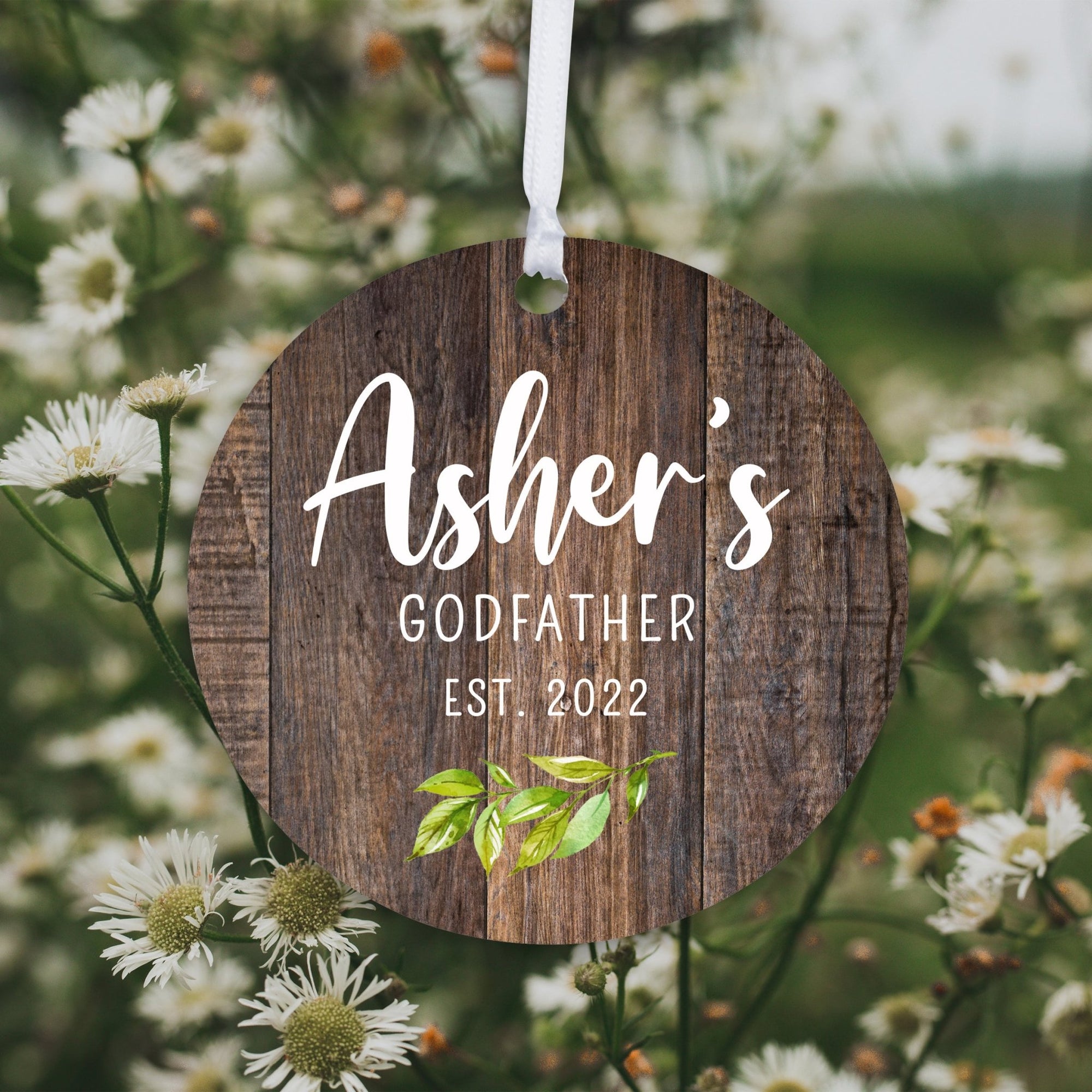 Personalized Unique Wooden Baptism Hanging Ornament Gift for Godfather - LifeSong Milestones