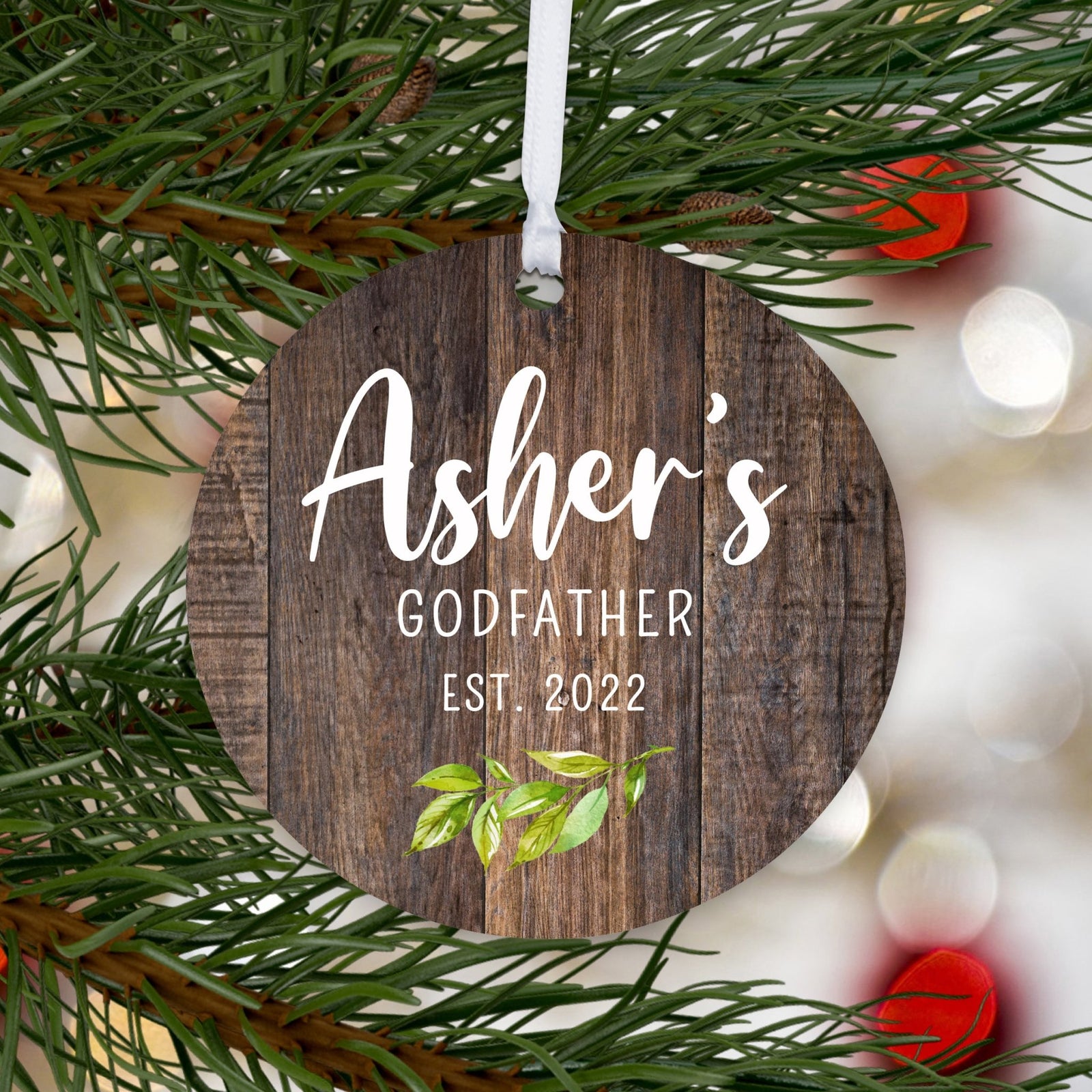 Personalized Unique Wooden Baptism Hanging Ornament Gift for Godfather - LifeSong Milestones