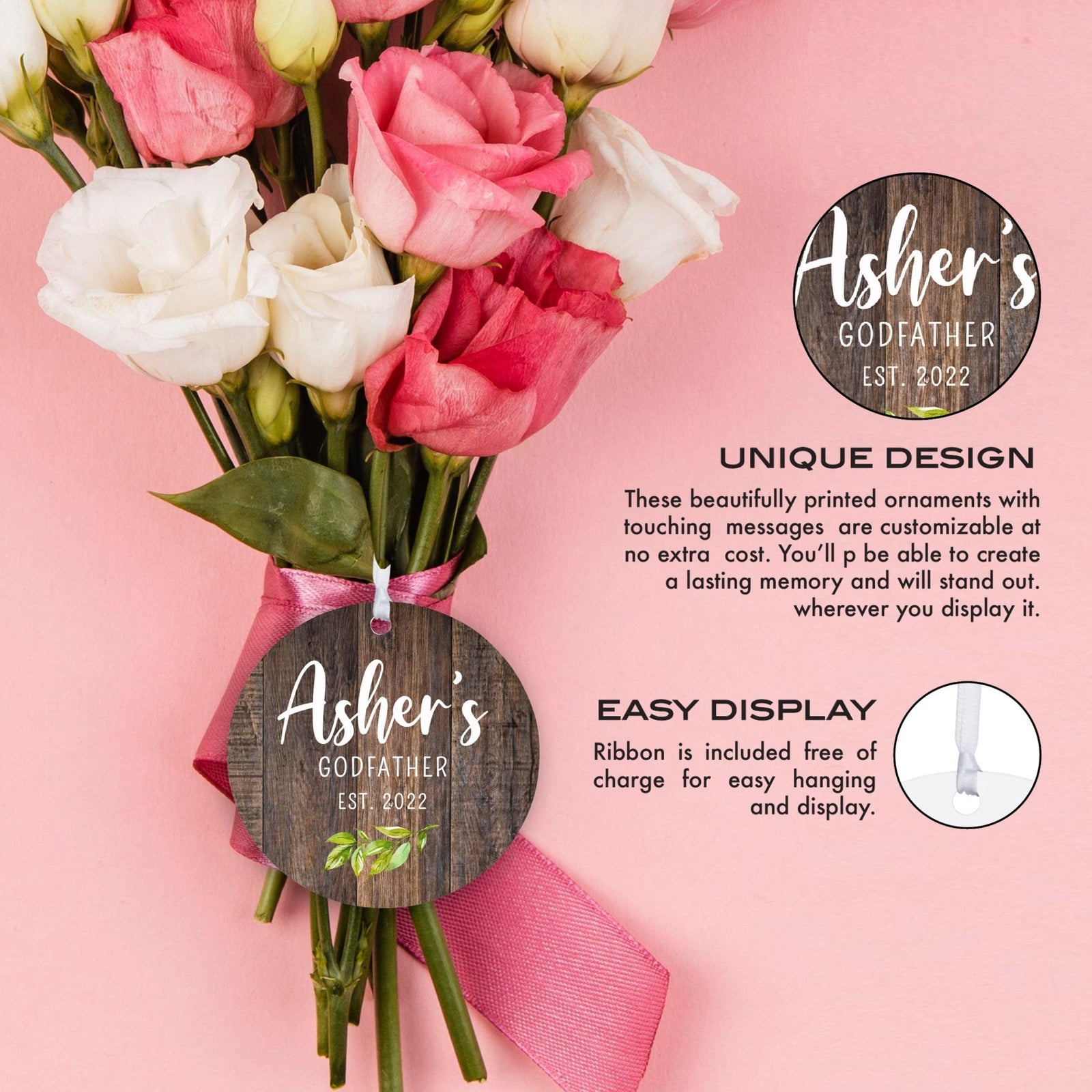 Personalized Unique Wooden Baptism Hanging Ornament Gift for Godfather - LifeSong Milestones