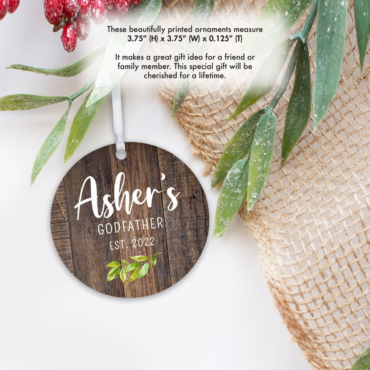 Personalized Unique Wooden Baptism Hanging Ornament Gift for Godfather - LifeSong Milestones