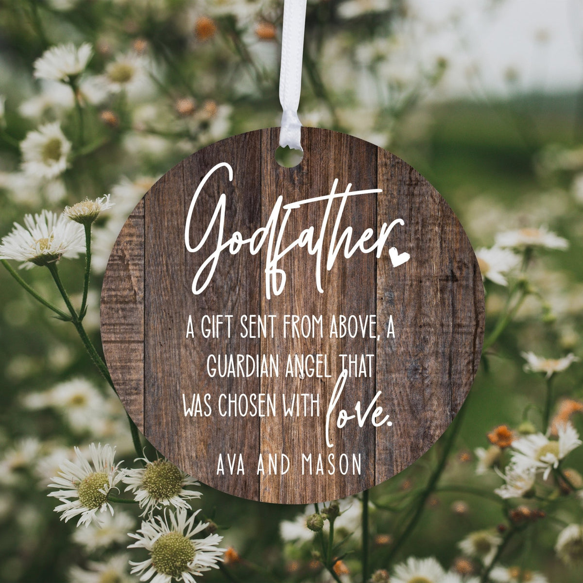 Personalized Unique Wooden Baptism Hanging Ornament Gift for Godfather - A Gift Sent From Above - LifeSong Milestones